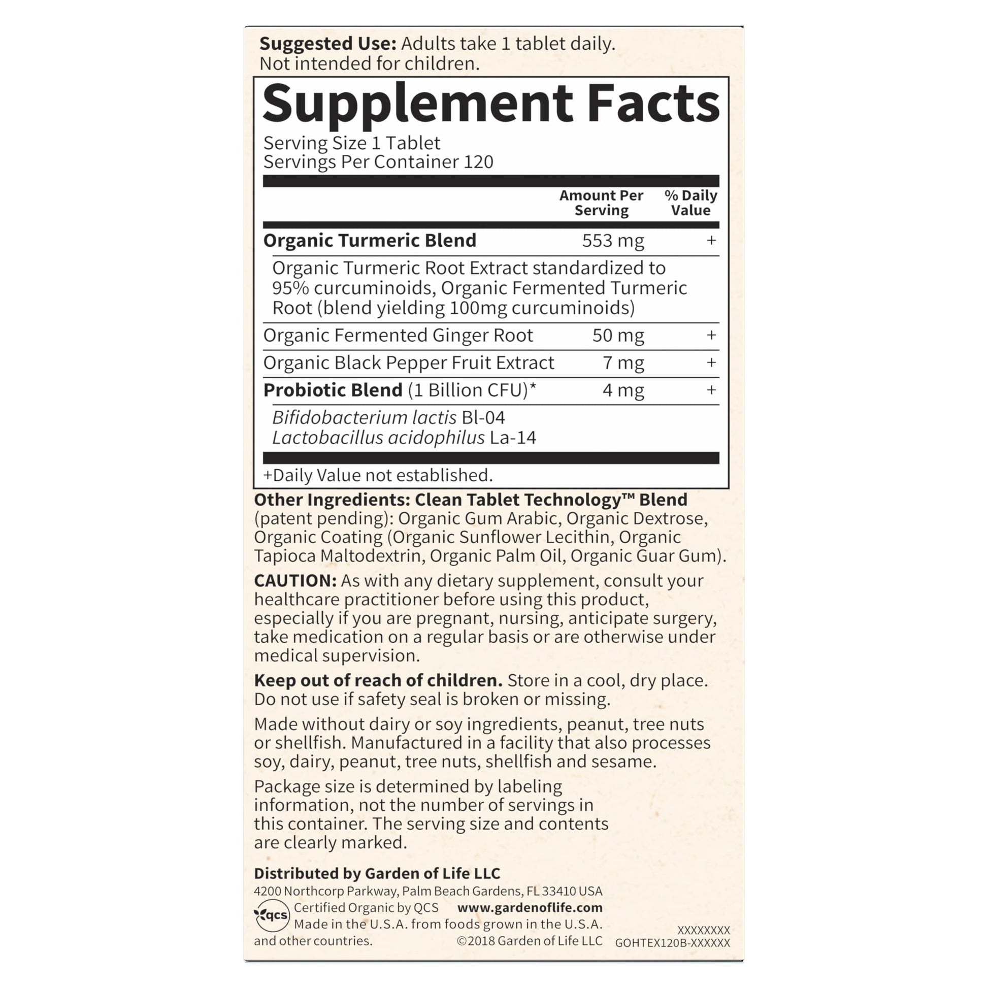 Garden of Life Organics Extra Strength Turmeric Inflammatory Response 120 Tablets-100Mg Curcumin (95% Curcuminoids) Black Pepper, Probiotics, Organic Non-GMO Vegan Gluten Free Herbal Supplement Garden of Life Au supplements