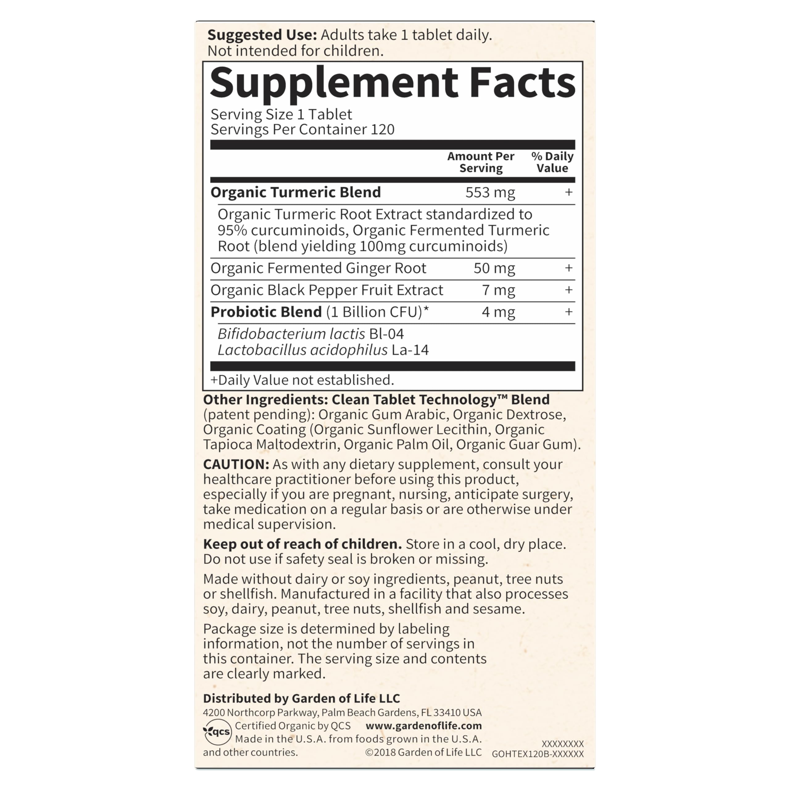 Garden of Life Organics Extra Strength Turmeric Inflammatory Response 120 Tablets-100Mg Curcumin (95% Curcuminoids) Black Pepper, Probiotics, Organic Non-GMO Vegan Gluten Free Herbal Supplement Garden of Life Au supplements