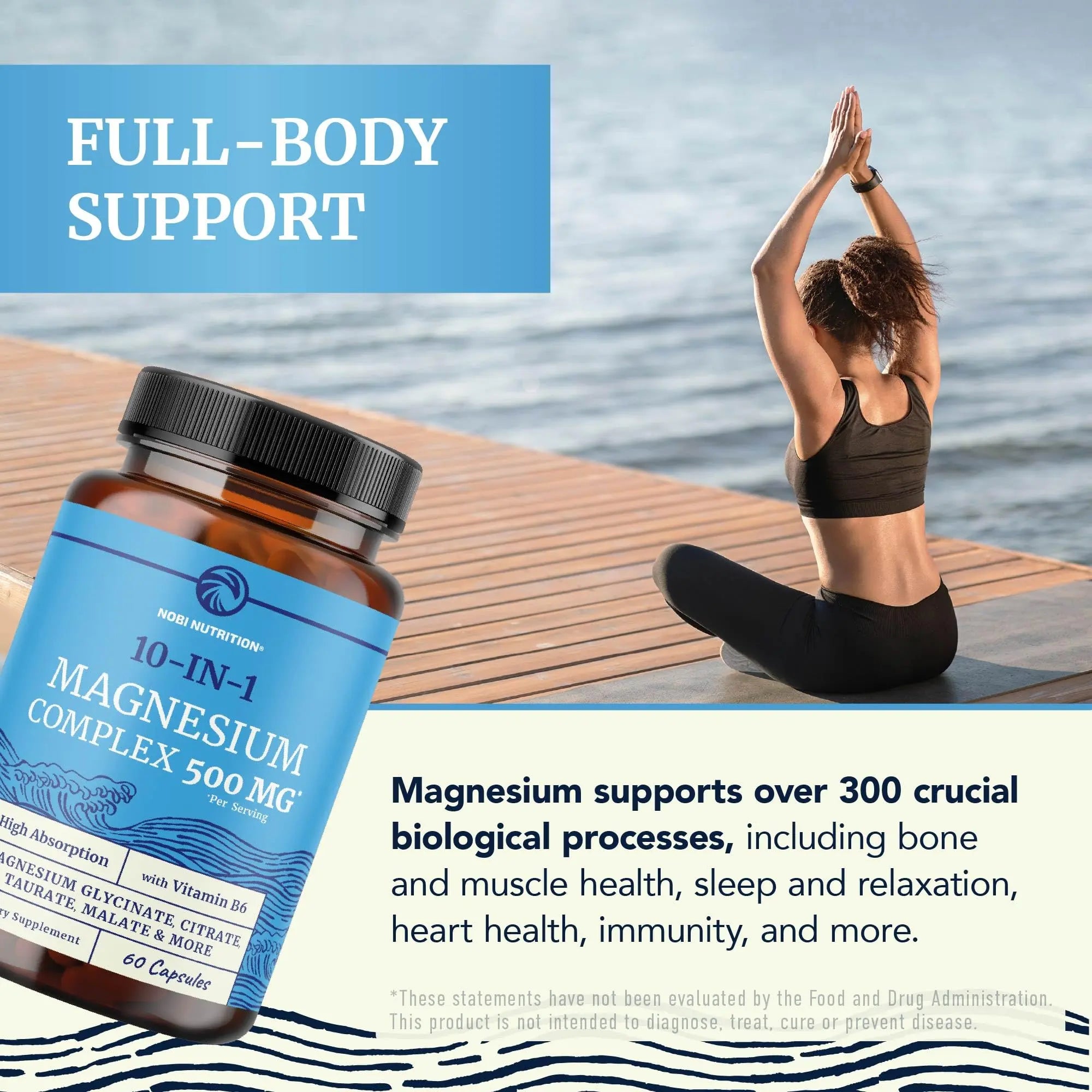 10 in 1 Magnesium Complex Supplement 500MG | Magnesium Citrate, Mag Glycinate, Malate & More | High Absorption Mag Complex with Vitamin B6 | Bone, Muscle & Heart Health Support | Non-GMO | 60 Ct. Nobi Nutrition Au supplements