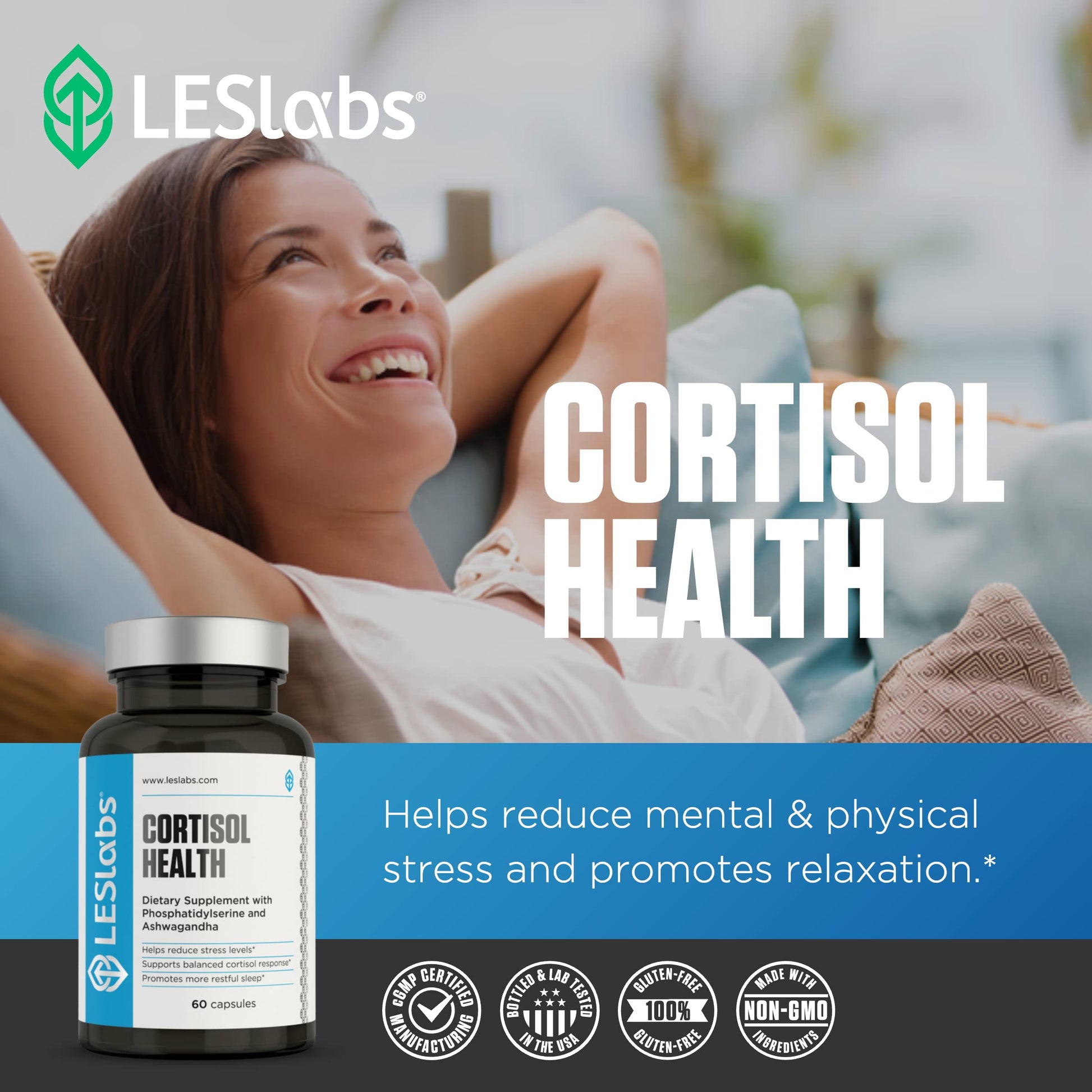 LES Labs Cortisol Health – Stress Relief, Balanced Cortisol Response, Relaxation & Deep Sleep – Phosphatidylserine, Magnesium, Magnolia Bark, Rhodiola Rosea & Ashwagandha – Non-GMO – 60 Capsules LES Labs Au supplements