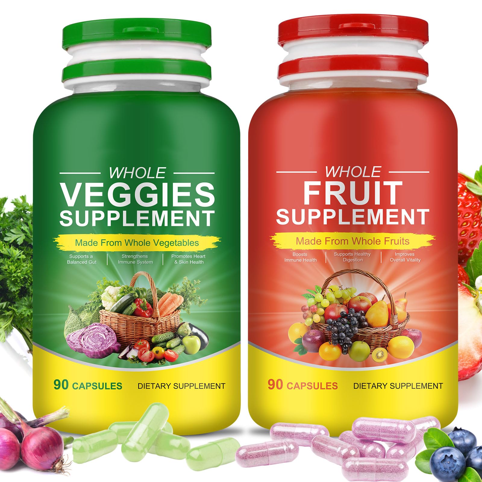 Fruits & Veggies Supplements - 2 Bottles 180 Total Vegetarian Capsules | BalanceNatural Vitamins Supplement Dietary Nutritional Balance,Lngredients Blended Vitamin & Mineral Whole Food Supplement Ruduwu Au supplements