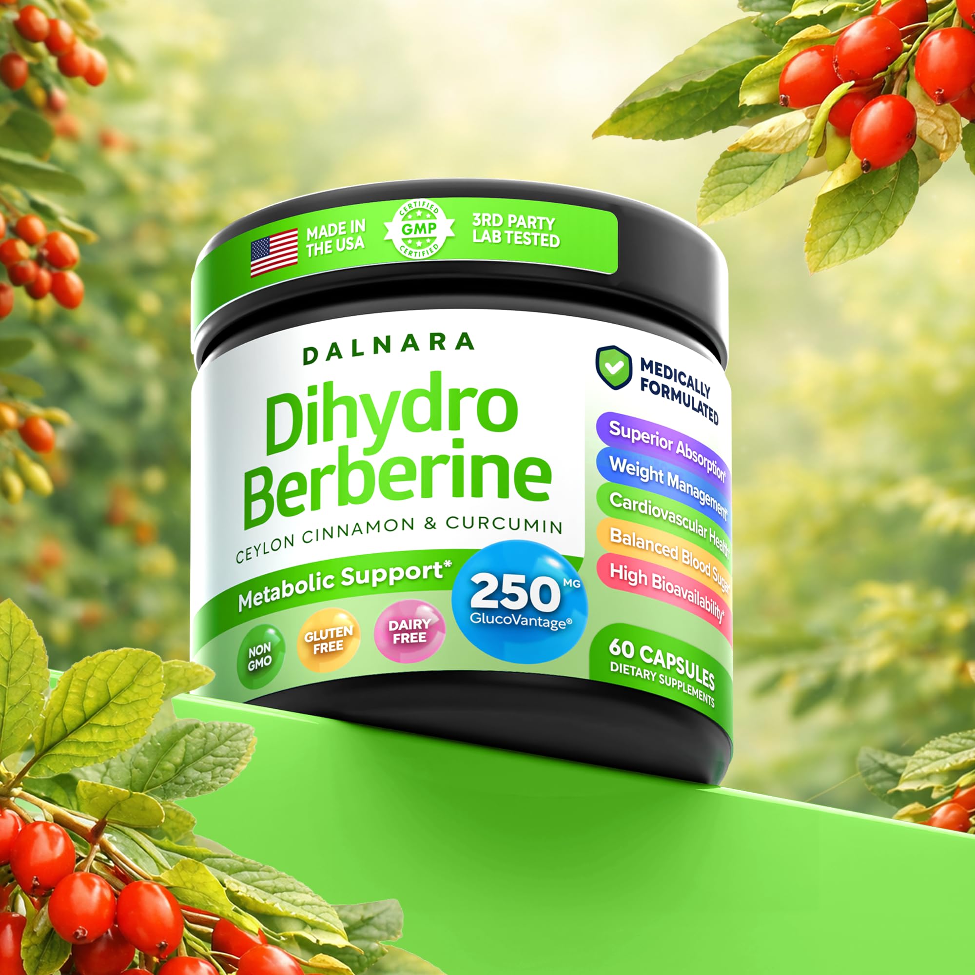 Dalnara Dihydroberberine Capsules 250mg, 60 Count - Supports Metabolic Wellness & Balanced Energy, Non-GMO,Dihydroberberine Supplement Dalnara Au supplements