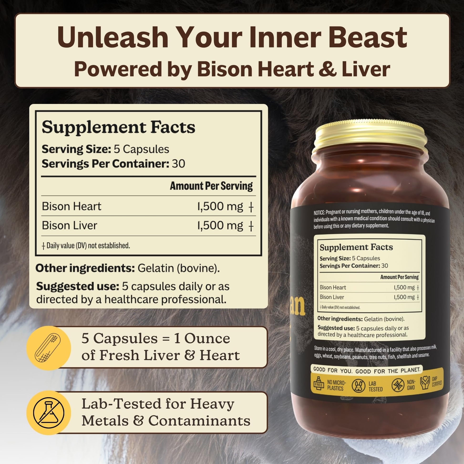 MK Supplements American Beast | Bison Liver & Heart Capsules | ~49x More CoQ10 Than Beef Liver | Regeneratively Raised Bison | 150 Capsules MK Supplements Au supplements
