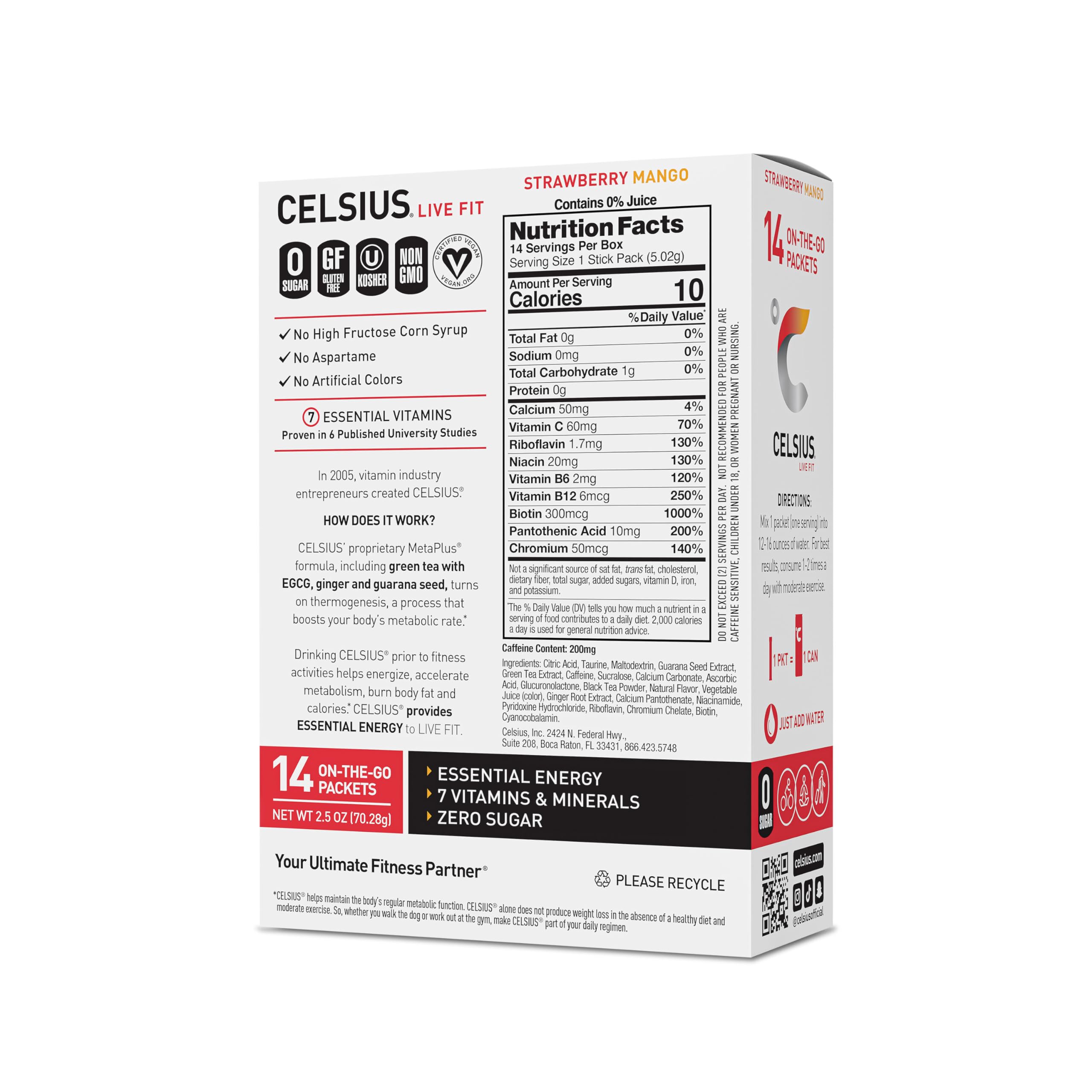 CELSIUS On-the-Go Powder Sticks Strawberry Mango, Essential Energy 14 Sticks per Pack CELSIUS Au supplements