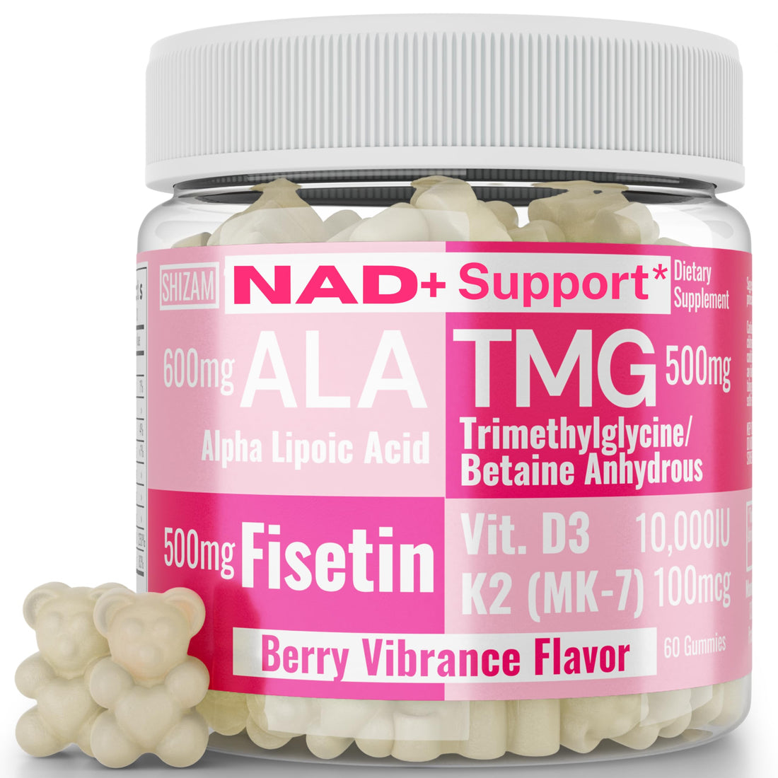 SHIZAM TMG Betaine Alpha Lipoic Acid ALA D3 Fisetin Gummies, Tri-Methylglycine trimethylglycine R-Alpha NAD+ Plus + HCL Supplements, Mitochondrial Senolytic Activator, NR Capsules Powder 600mg 1000mg SHIZAM Au supplements
