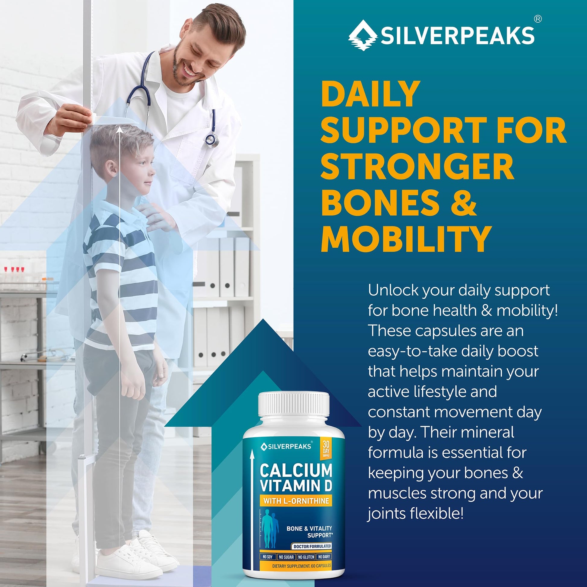 Calcium Supplement with Vitamin D3 and Zinc for Bone Health – Supports Bone Strength & Density – Gentle Non-Constipating Mineral & Amino Acids Blend for Women & Men - 60 Capsules (30 Day Supply) SILVERPEAKS Au supplements