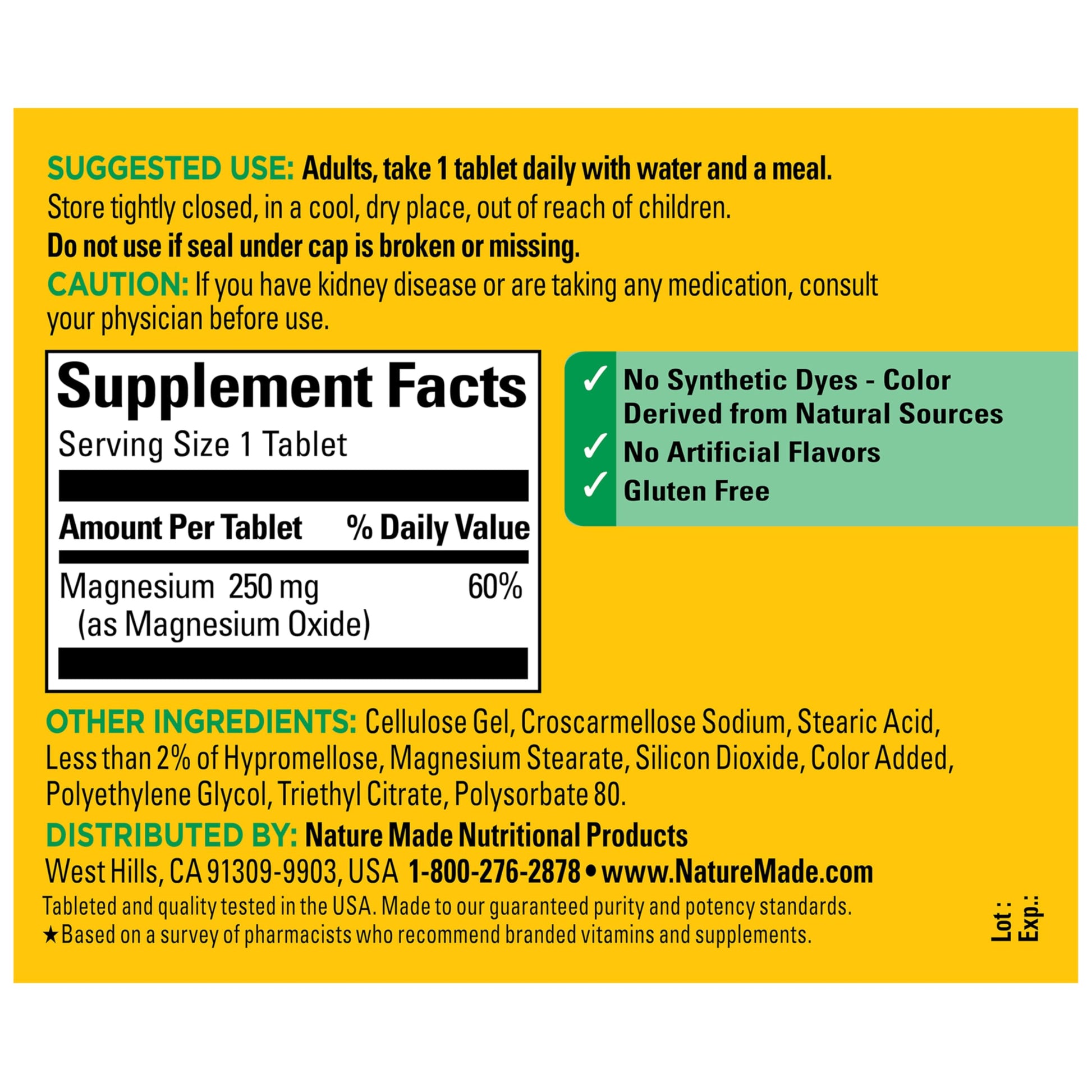 Nature Made Magnesium Oxide 250 mg, Magnesium Supplements for Men and Women, Support for Muscle, Heart, Bone and Nerve Health, 200 Tablets, 200 Day Supply Nature Made Au supplements