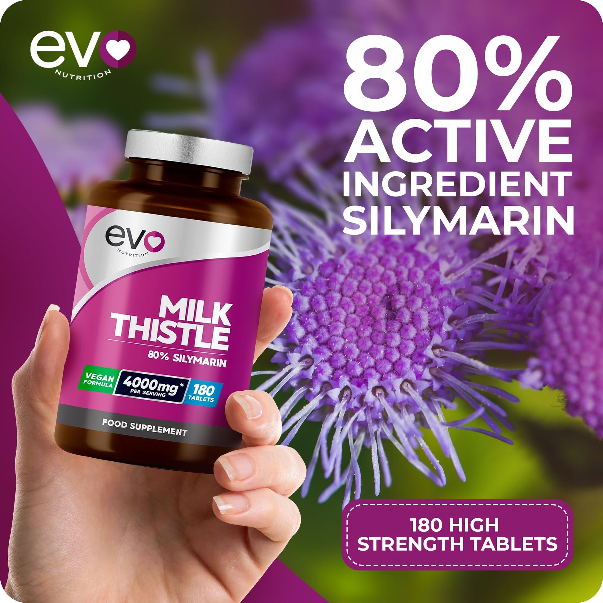 Milk Thistle Tablets 4000mg | 80% Silymarin | 180 Tablets | High Strength Vegan Supple EVO NUTRITION Au supplements