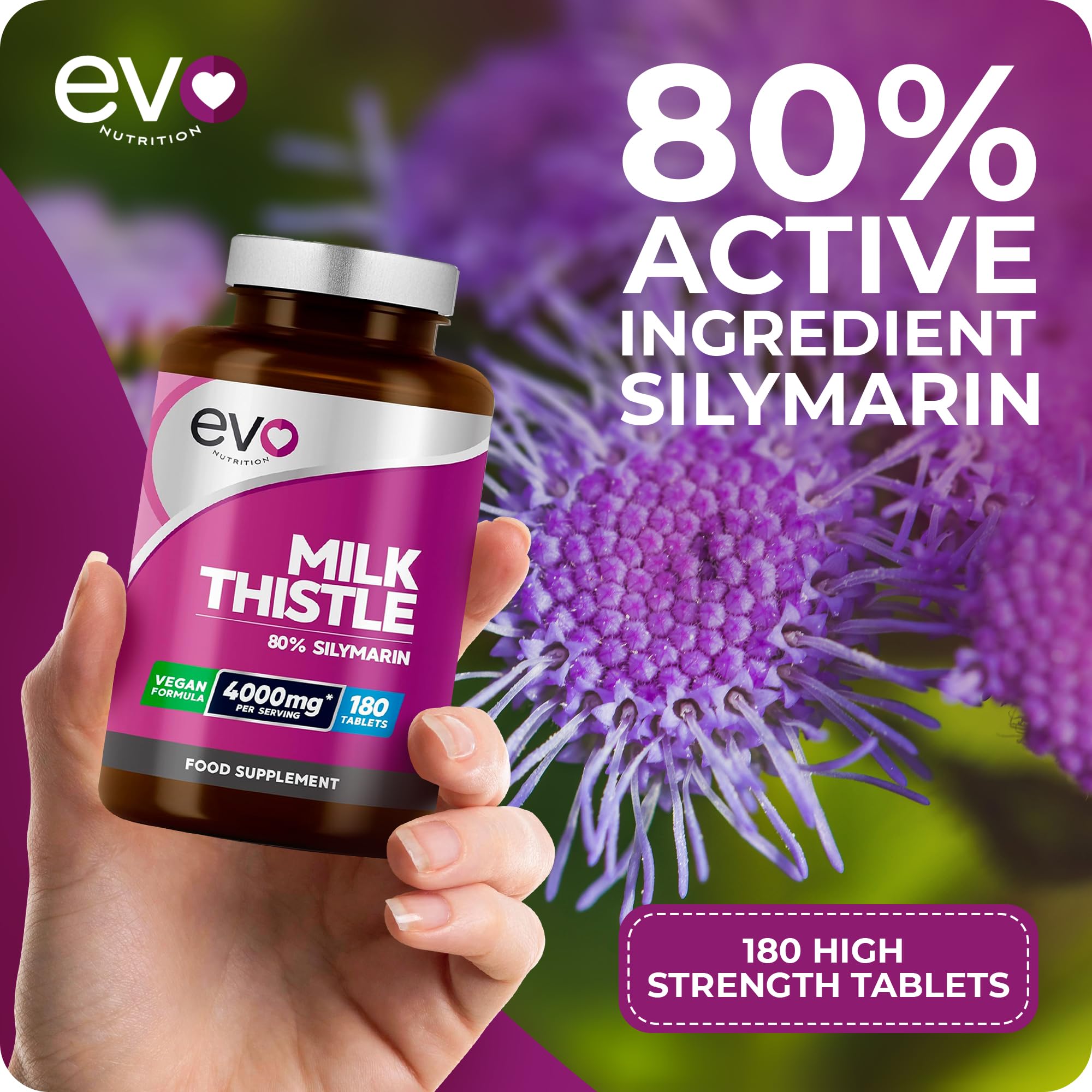 Milk Thistle Tablets 4000mg | 80% Silymarin | 180 Tablets | High Strength Vegan Supple EVO NUTRITION Au supplements