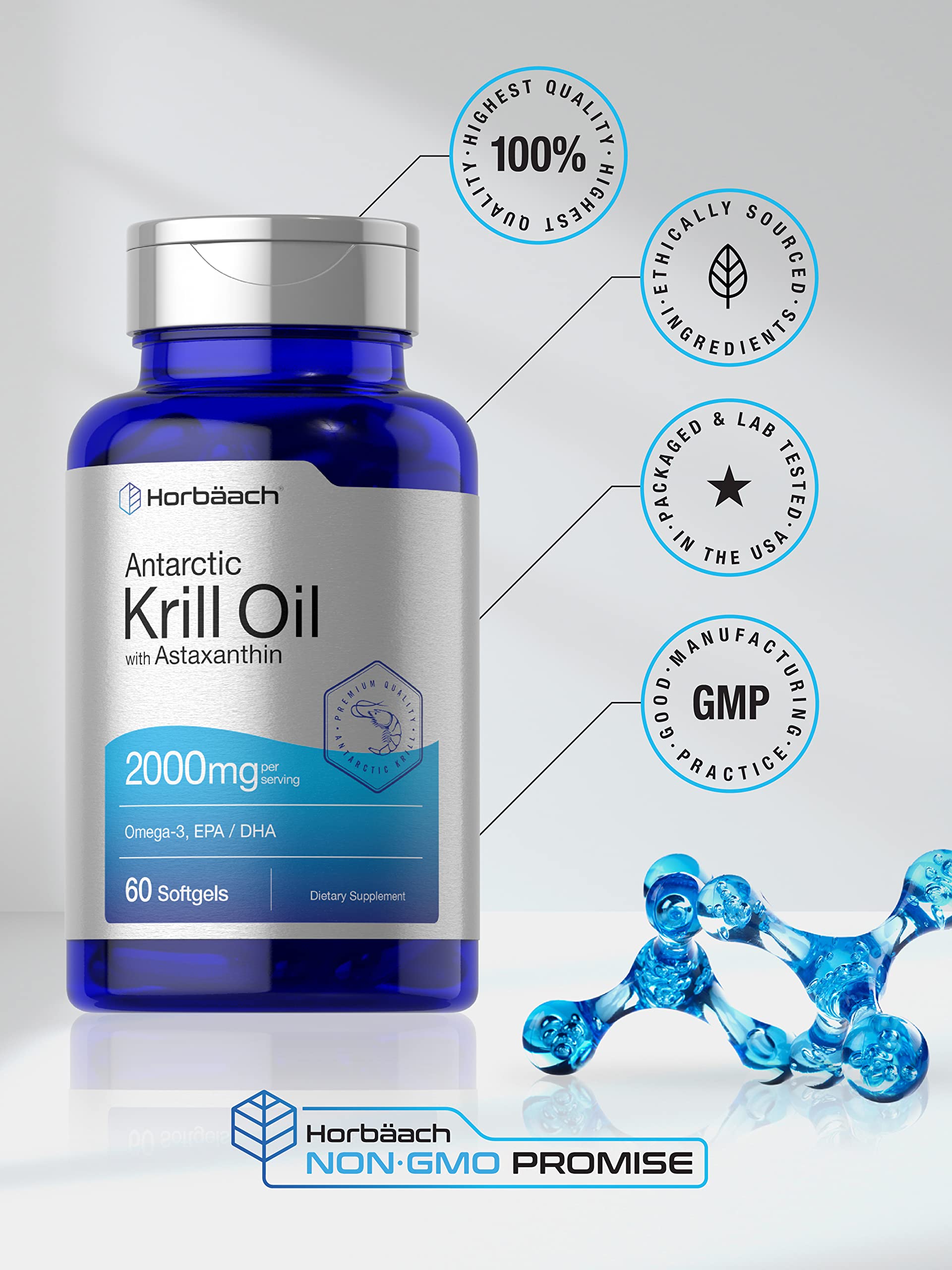 Horbäach Antarctic Krill Oil 2000mg | 60 Softgel Capsules | Omega-3, EPA, DHA Supplemen Horbäach Au supplements