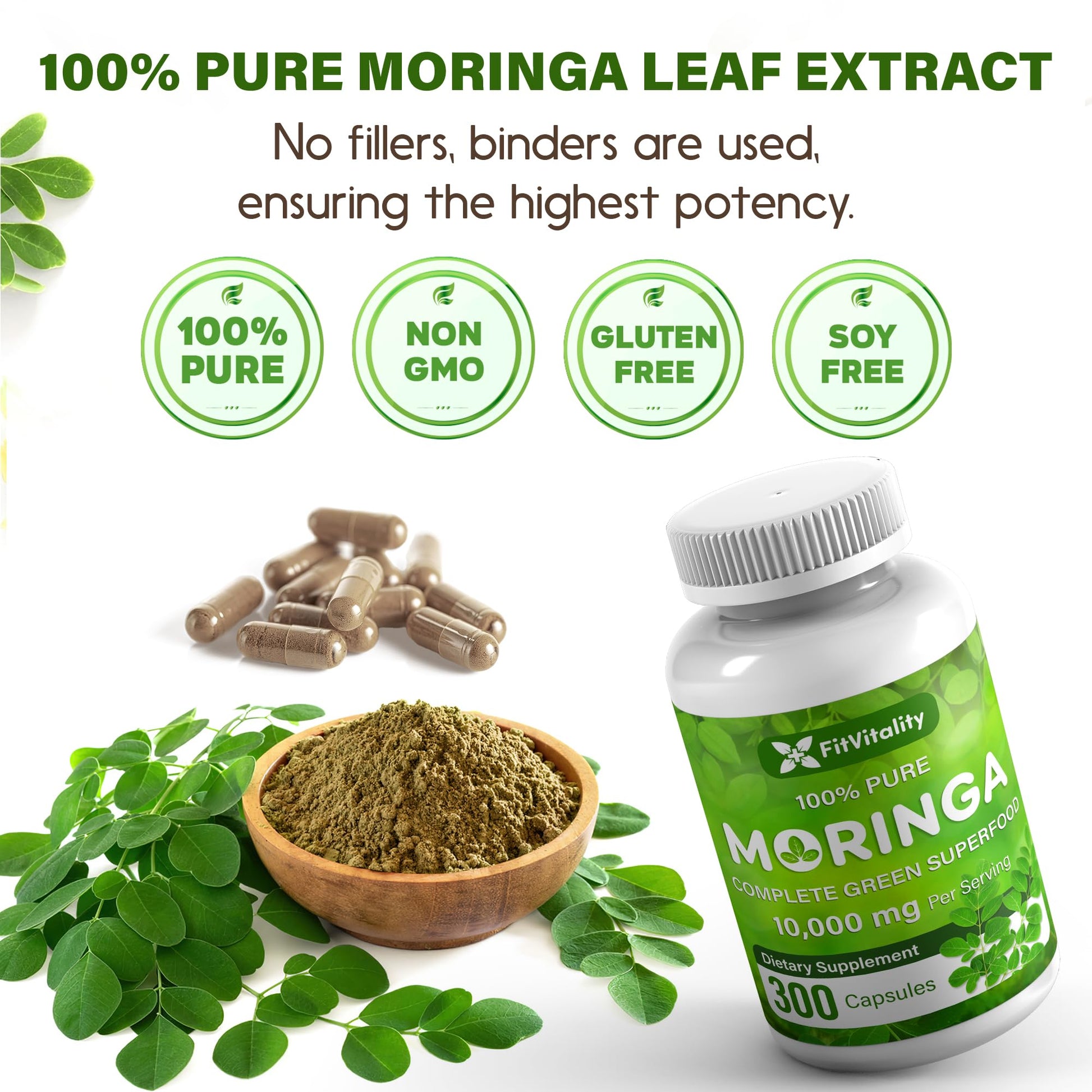 Moringa Capsules| Moringa Oleifera |10,000mg| 150 Capsules| 100% Pure| Non-GMO FitVitality Au supplements