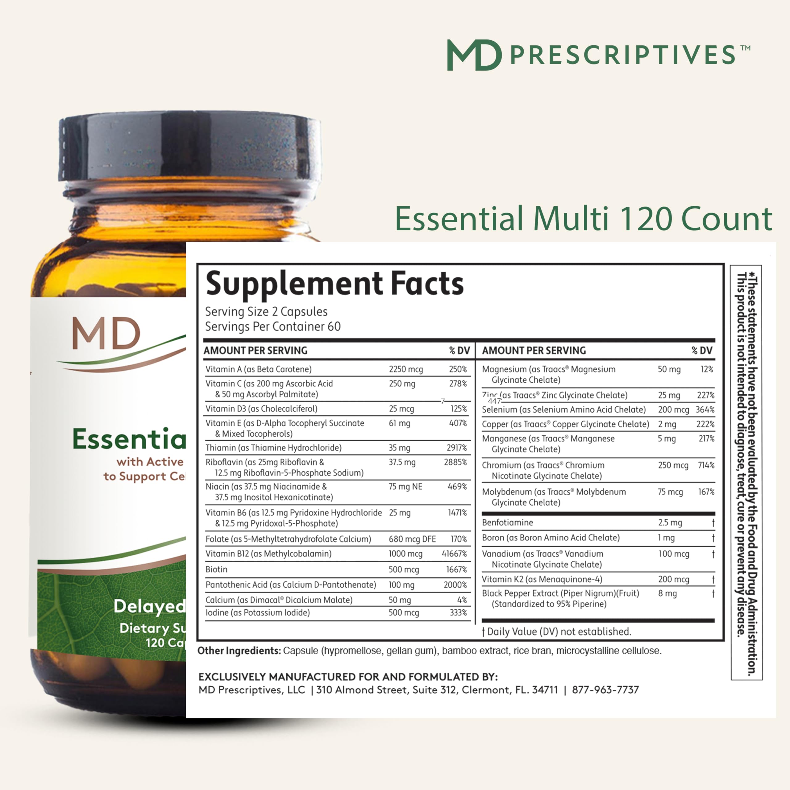 MD Prescriptives - Essential Multi (Delayed Release) - Multivitamin Mineral Complex Supplement for Enhanced Hormone Support - 120 Capsules MD Prescriptives Au supplements
