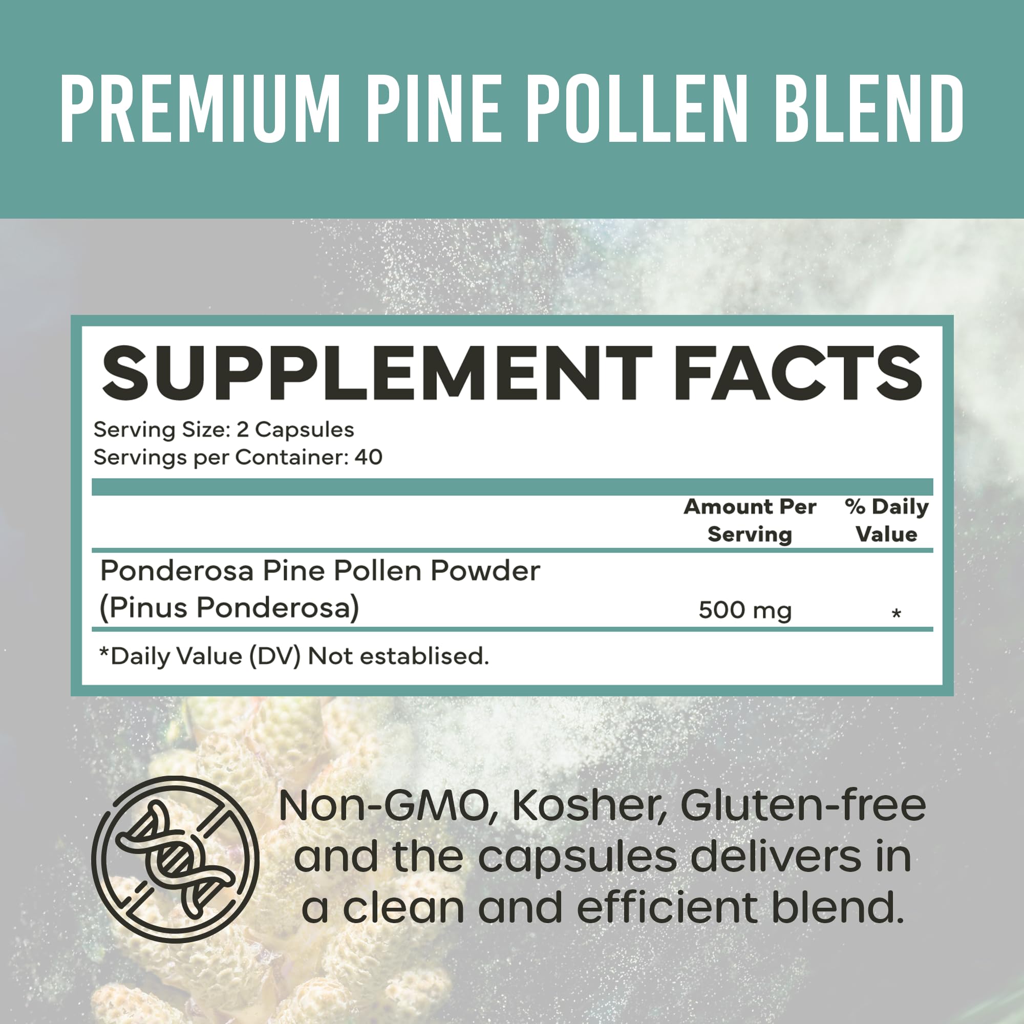Holistic Bin Pine Pollen Capsules 500mg (Pinus Ponderosa) - Wild Harvested California Ponderosa Pine Pollen Powder - Olympic Grade - Organic, Non-GMO, No Fillers - 30 Day Supply (40 Capsules) Holistic Bin Au supplements