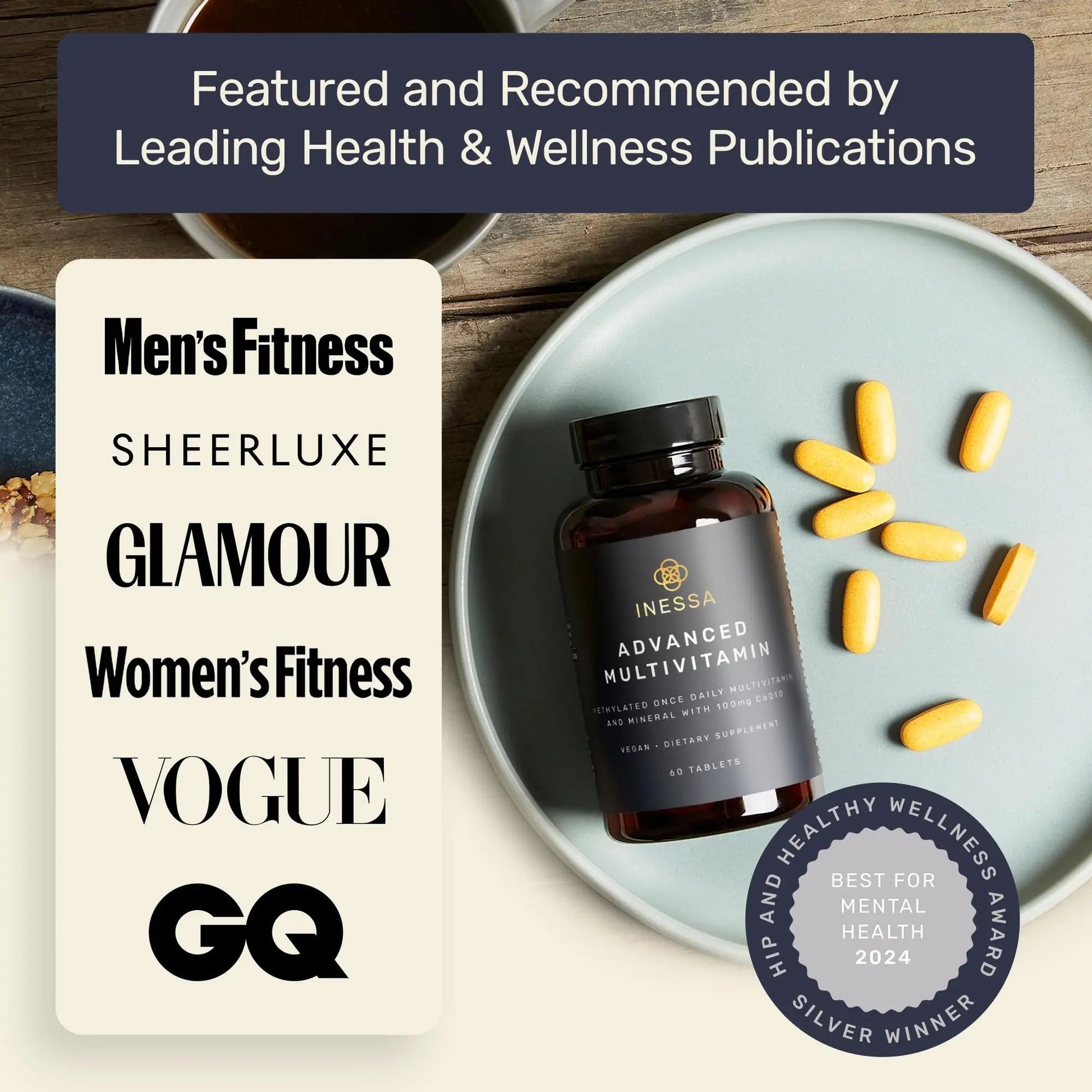 Inessa Methylated Multivitamin for Men and Women - Advanced Natural Daily Mens Multivitamins with CoQ10 100mg, Vitamins D3, K2, A, B Inessa Au supplements