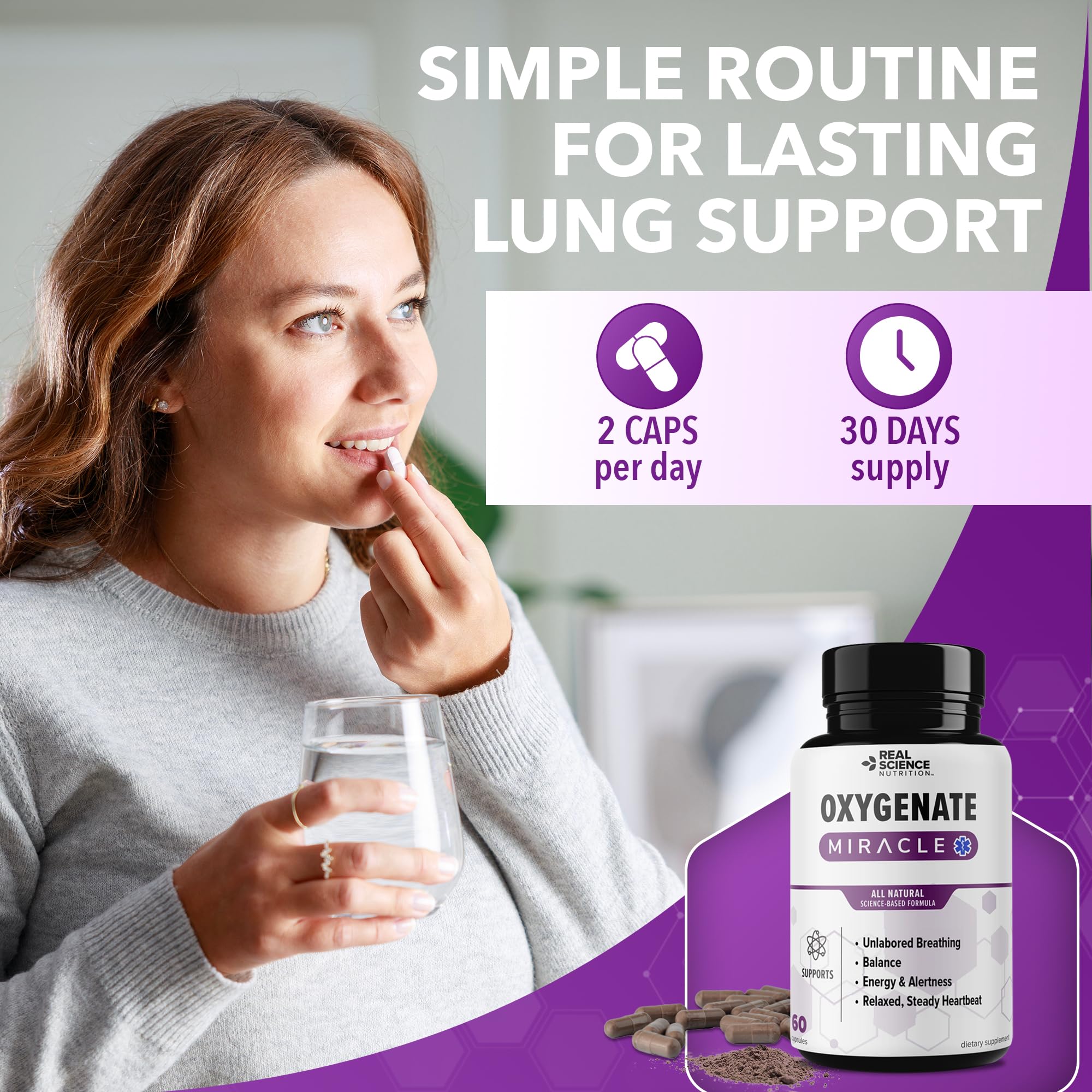 Real Science Oxygenate Miracle – Daily Lung & Circulation Support Supplement for Breathing Comfort and Energy – Supports Respiratory Function and Overall Wellness, 60 Caps Real Science Nutrition Au supplements