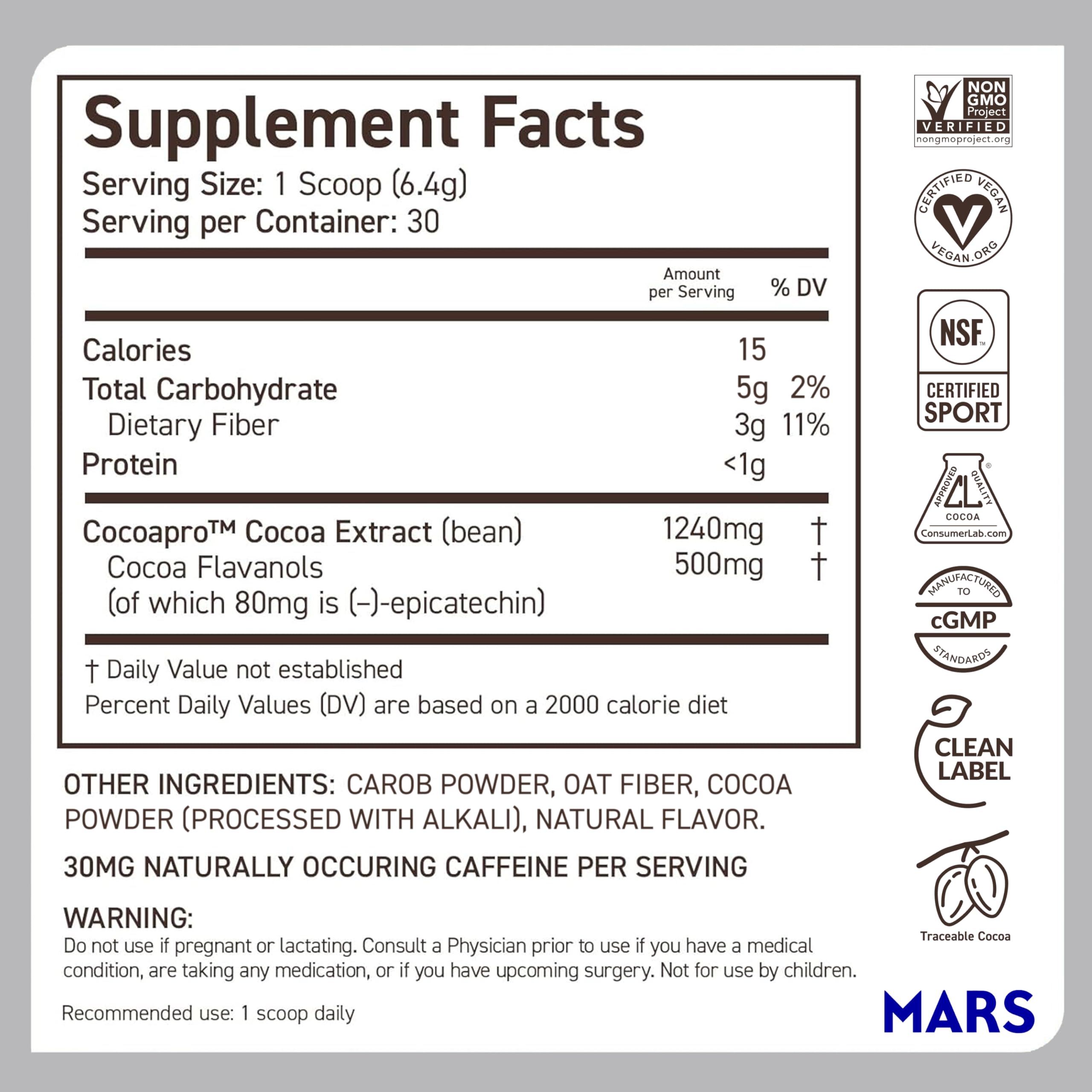 CocoaVia Cocoa Flavanols 500mg – Heart and Brain Support, High Flavanol Cocoa Powder