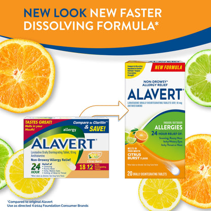 Alavert 24 Hour Allergy Relief Tablets, Non-Drowsy Antihistamine, Orally Disintegrating Allergy Tablets, Loratadine 10 mg, Citrus Burst Flavor, 18 Count Alavert buy supplements Au