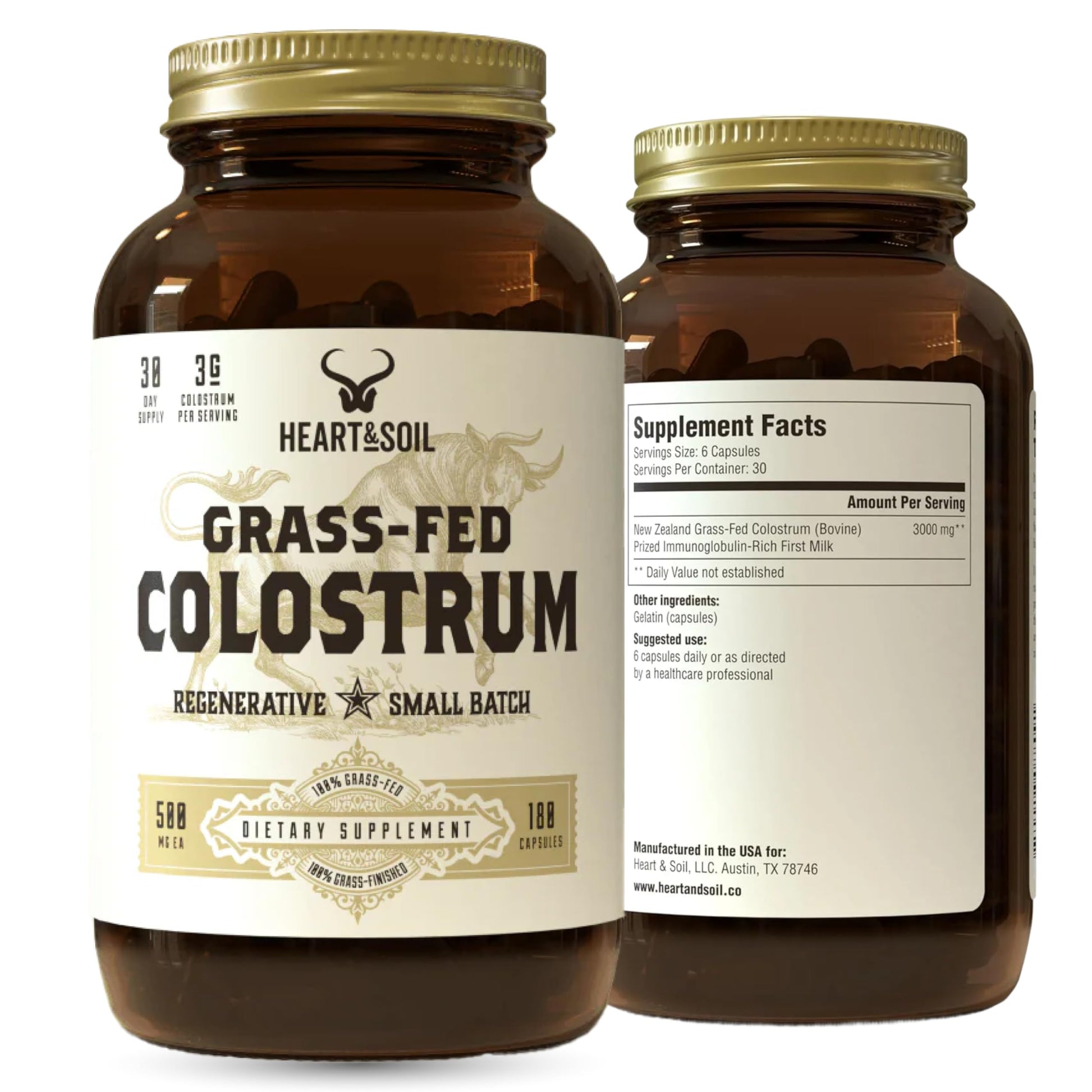 HEART & SOIL 100% Grass Fed & Finished Colostrum Supplement from Regenerative Cattle for Gut, Muscle & Immune Health – 3000mg Bovine Colostrum Capsules - Gut Health for Men & Women –180 Capsules HEART & SOIL Au supplements