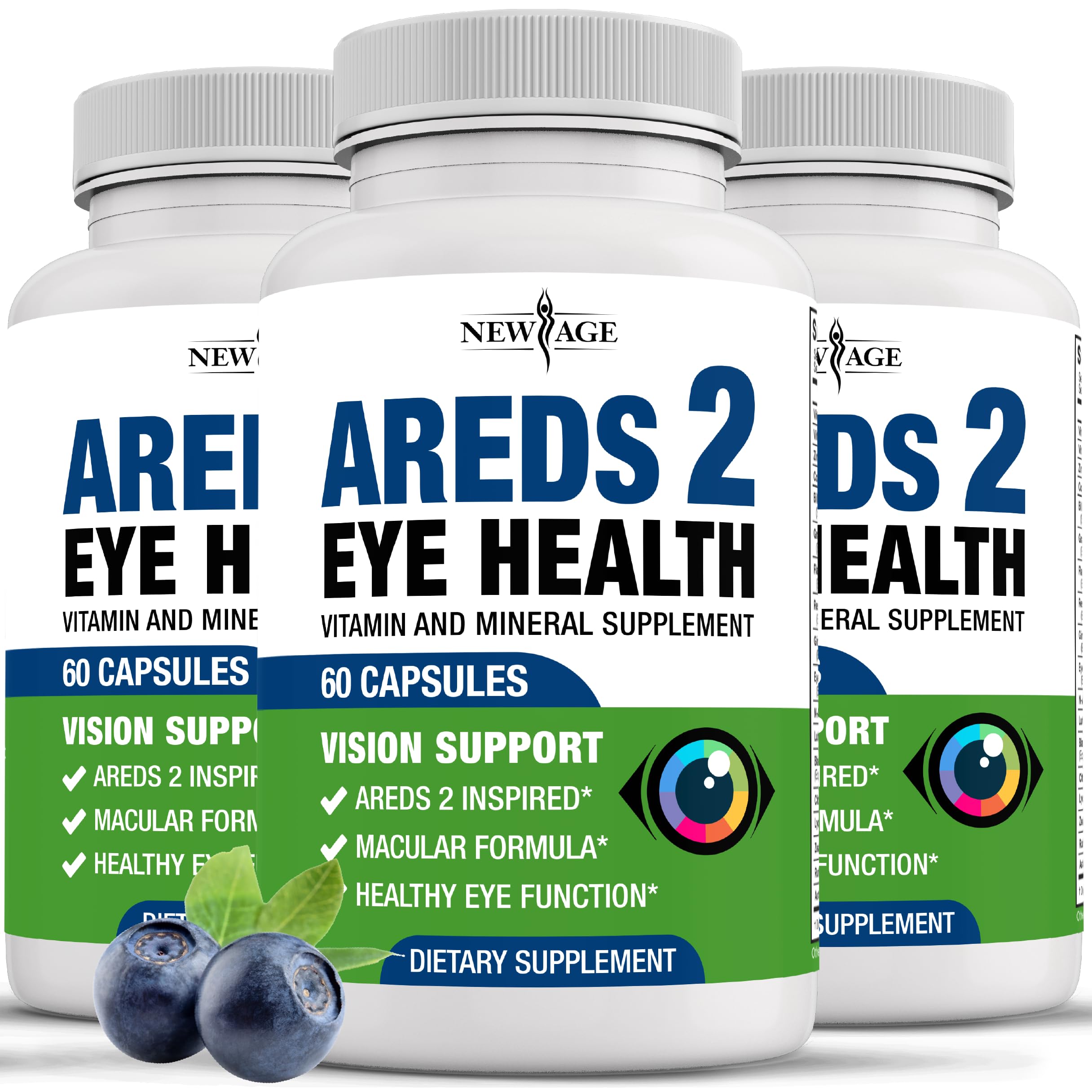 NEW AGE AREDS 2 Eye Vitamins - Lutein, Zeaxanthin, Bilberry, Astaxanthin Mineral Vision Supplement - 180 Count NEW AGE Au supplements