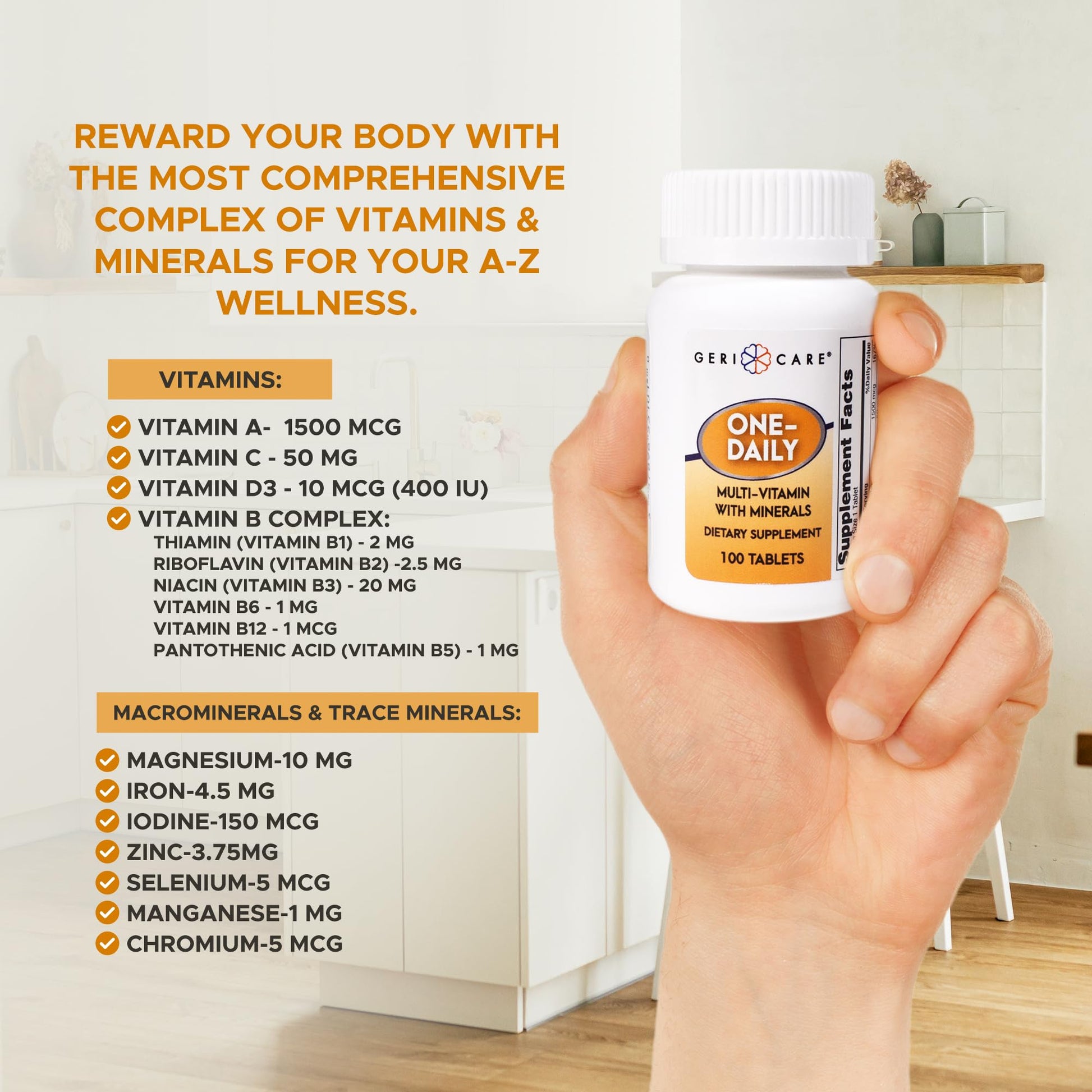One-Daily Multivitamins with Minerals for Men & Women (100 Tablets) by GeriCare| High-Potency Multi-Vitamin & Multimineral Dietary Supplement for Immunity, Energy| Complete Daily Nutritional Support GeriCare Au supplements
