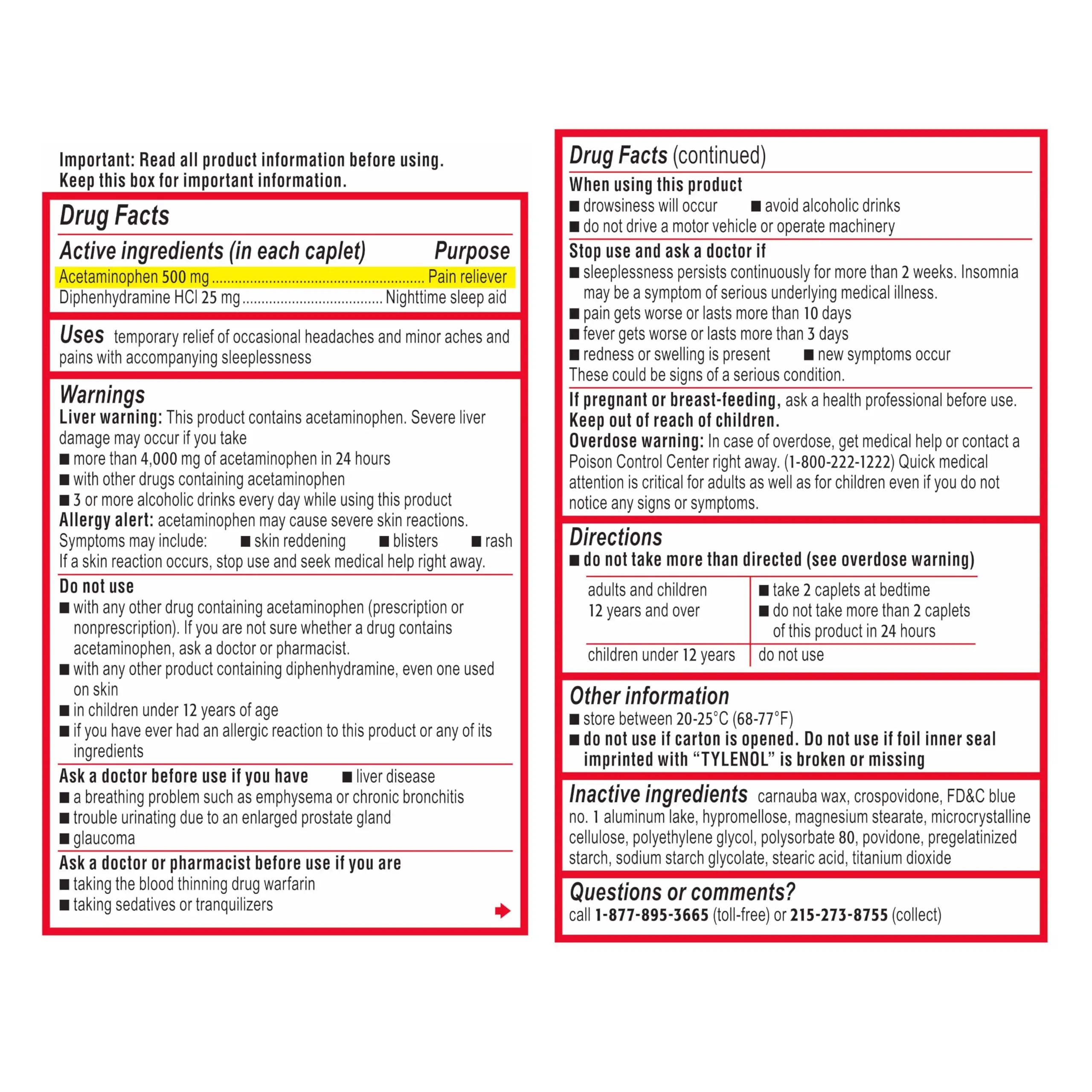 Tylenol PM Extra Strength Nighttime Pain Reliever & Sleep Aid Caplets, Fast, Strong Pain Relief, 500 mg Acetaminophen & 25 mg Diphenhydramine HCl, Non-Habit Forming Medicine for Aches & Cramps, 100 Ct Tylenol Au supplements