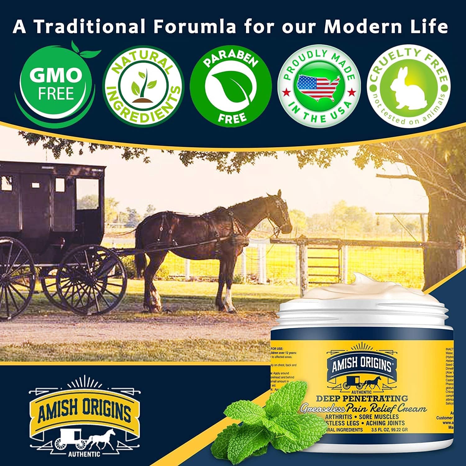 Amish Origins Arthritis Pain Relief Cream - 3.5 oz - Maximum Strength Deep Penetrating for Joint, Muscle, Knee, Back, Feet, Hand, Ankle, Aches, 1 Pack Amish Origins Au supplements