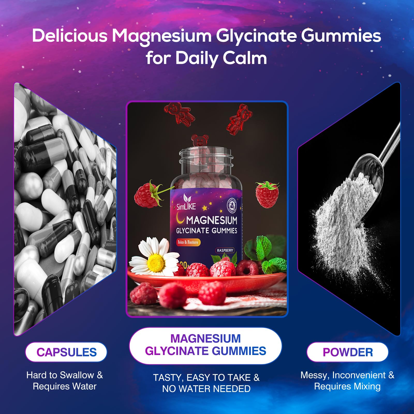 Magnesium Glycinate Gummies 400mg, High Absorption Magnesium Gummies with L-Theanine, Ashwagandha & GABA for Relaxation, Stress Relief & Sleep, Sugar Free, Vegan, 60 Raspberry Simlike Au supplements