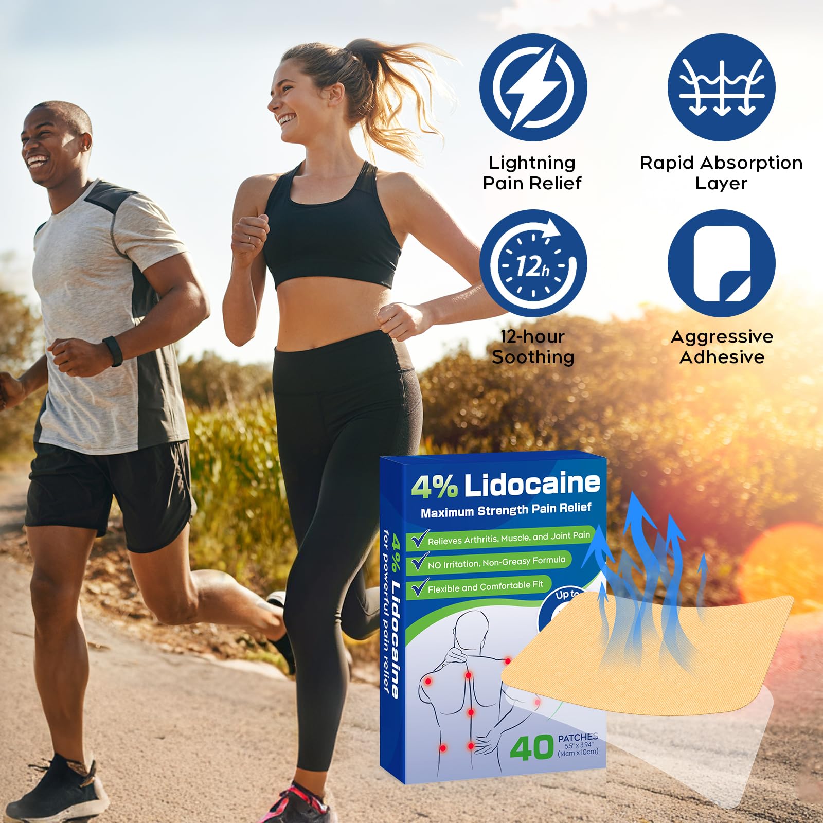 Uposiut Lidocaine 4% Patches - Extra Strength Lidocaine Patches (40 Patches), for Neck, Shoulder, Back, Knee, and Ankle Muscles, 12-Hour Effectiveness-A001L Uposiut Au supplements