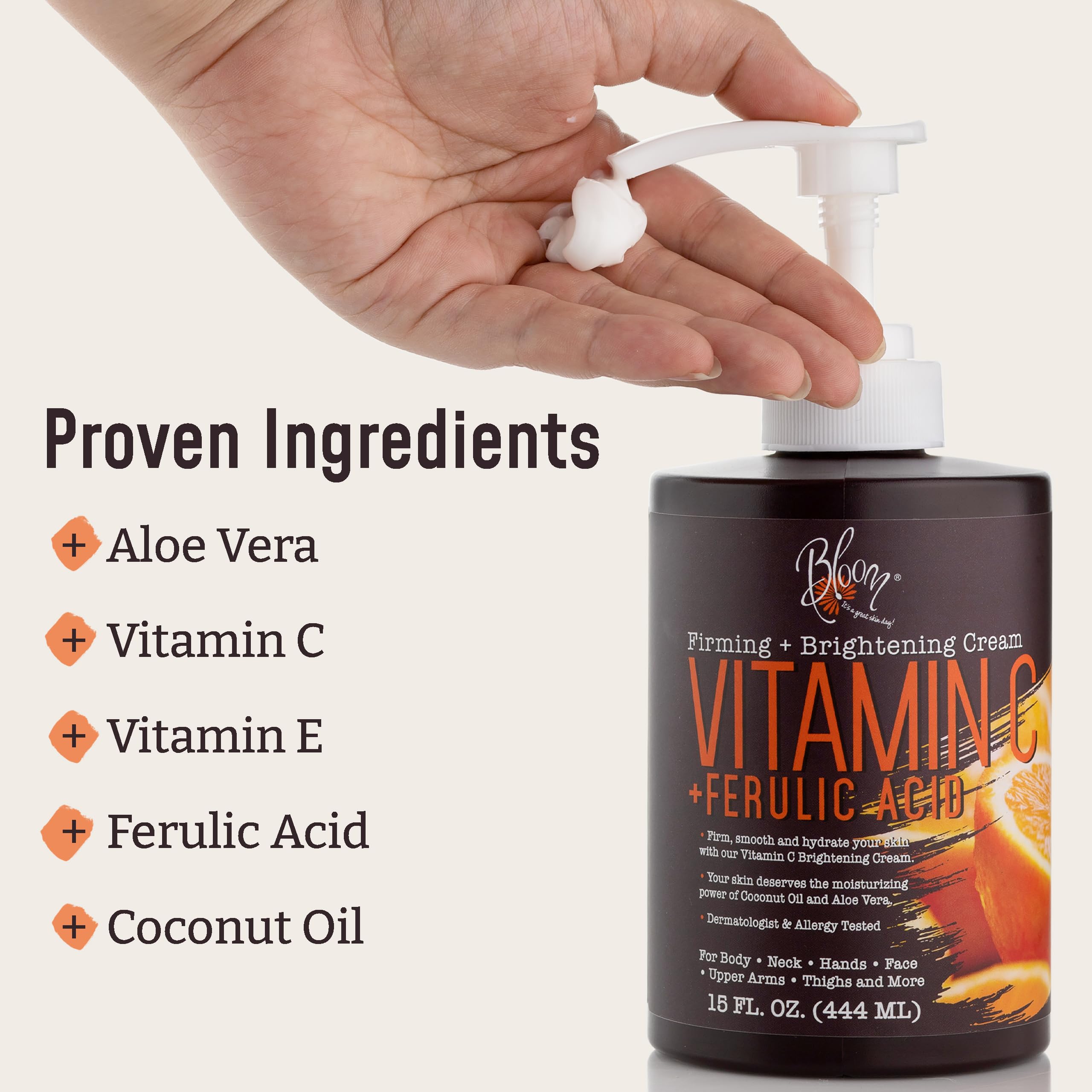 BLOOM Vitamin C Cream Body Lotion & Face Moisturizer W/Coconut Oil | Natural Skin Care BLOOM IT'S A GREAT SKIN DAY! Au supplements