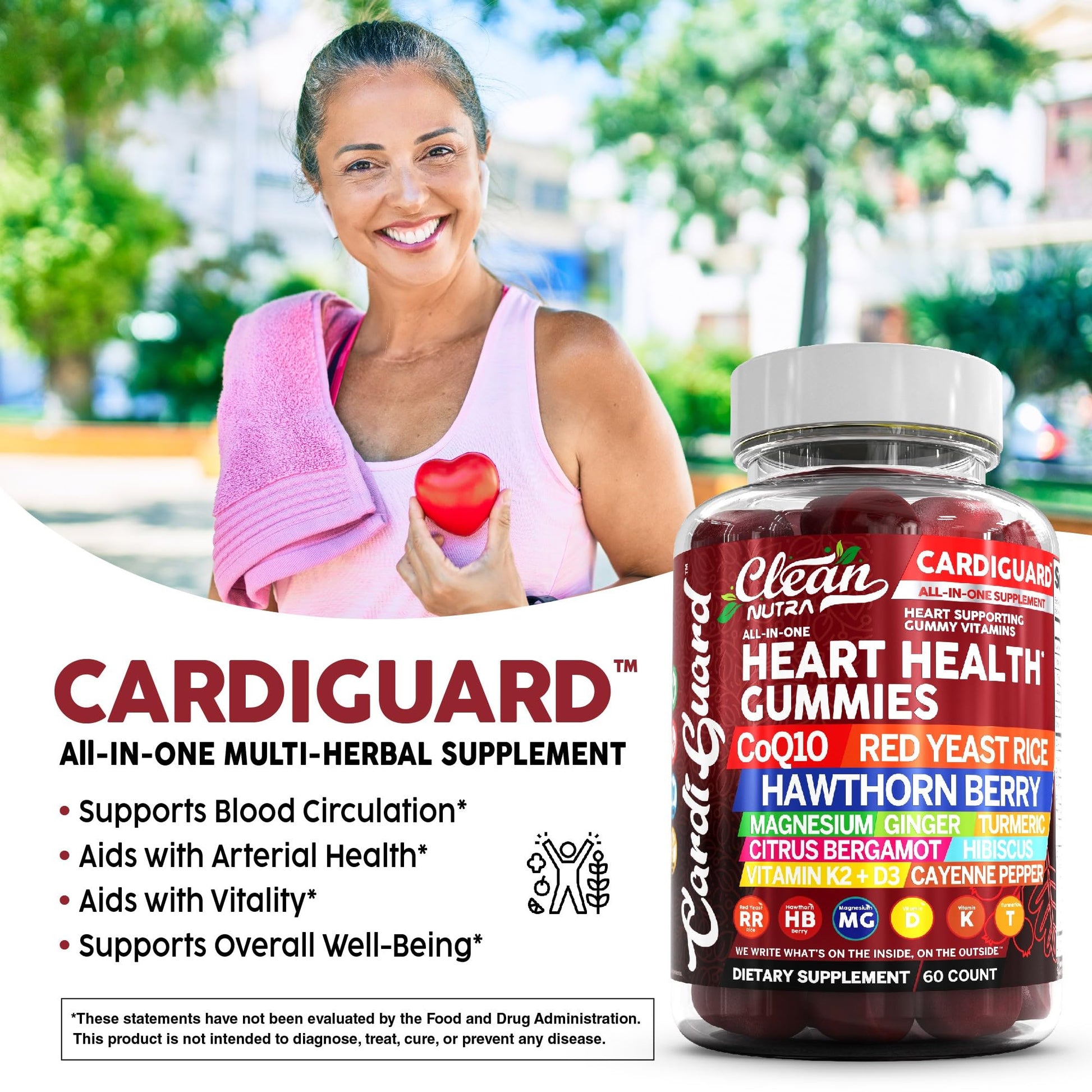 Clean Nutraceuticals Coq10 Gummies | Red Yeast Rice Hawthorn Berry Ginger Turmeric Citrus Bergamot Hibiscus Vitamin K2+D3 Magnesium Glycinate Cayenne Pepper Fenugreek Orange Flavor CardiGuard Clean Nutraceuticals Au supplements