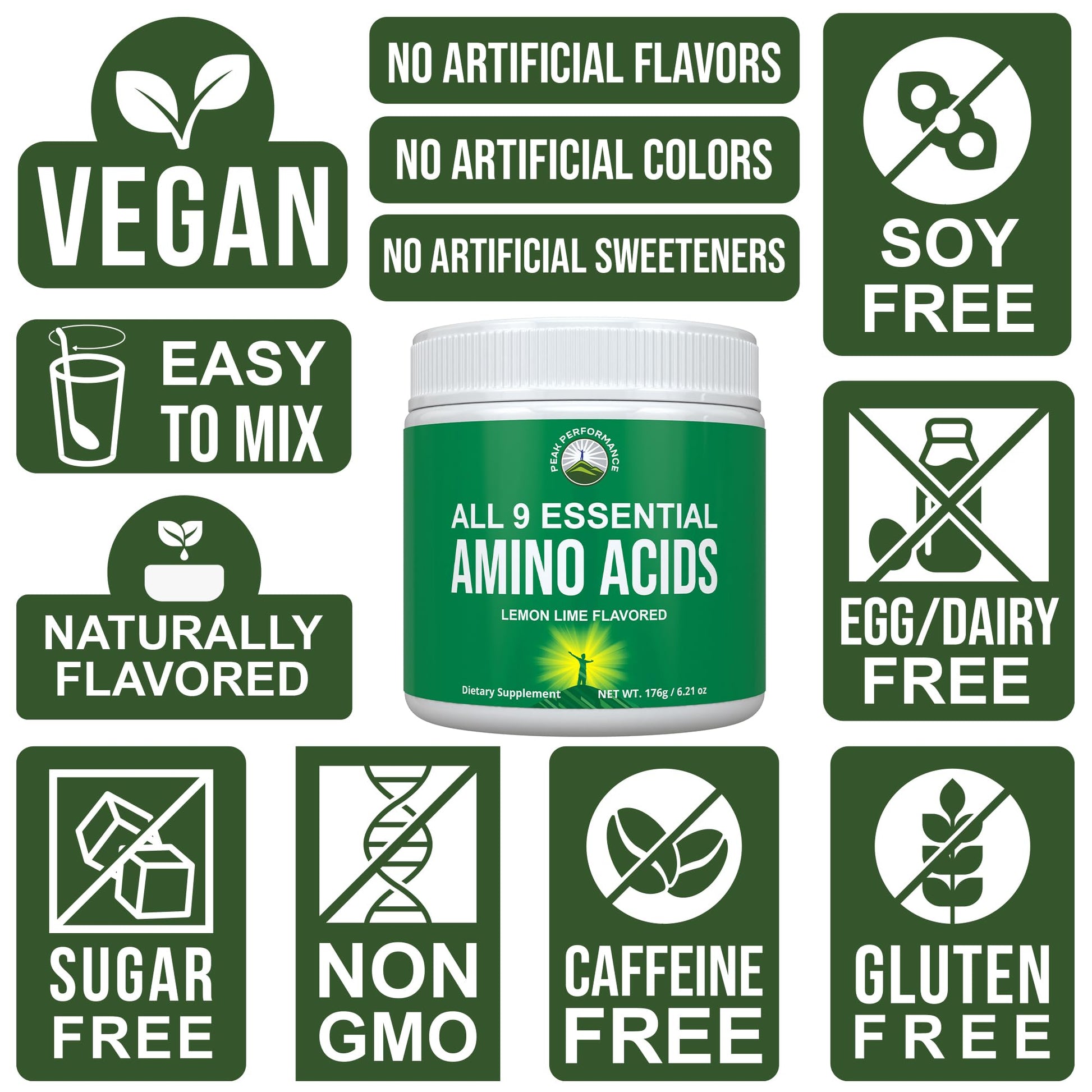 All 9 Essential Amino Acids Powder. Pre + During + Post Workout with EAAs + BCAAs for Energy, Muscle Growth, and Recovery. Non-GMO BCAA and EAA Powders for Men + Women. 3rd Party Tested. Lemon Lime Peak Performance Au supplements