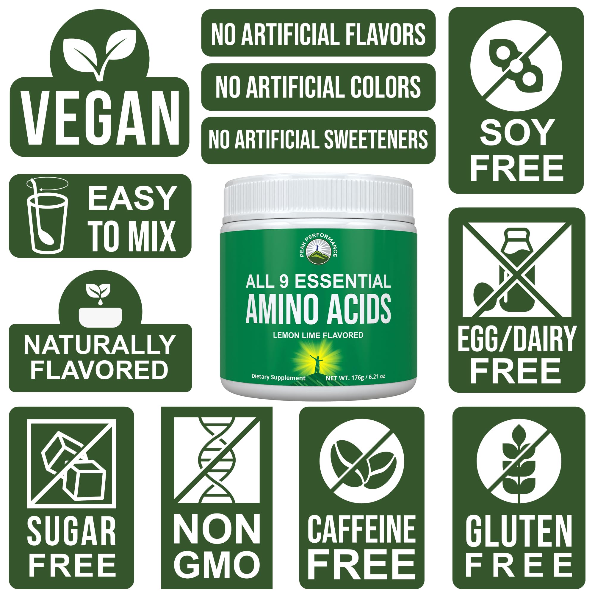 All 9 Essential Amino Acids Powder. Pre + During + Post Workout with EAAs + BCAAs for Energy, Muscle Growth, and Recovery. Non-GMO BCAA and EAA Powders for Men + Women. 3rd Party Tested. Lemon Lime Peak Performance Au supplements