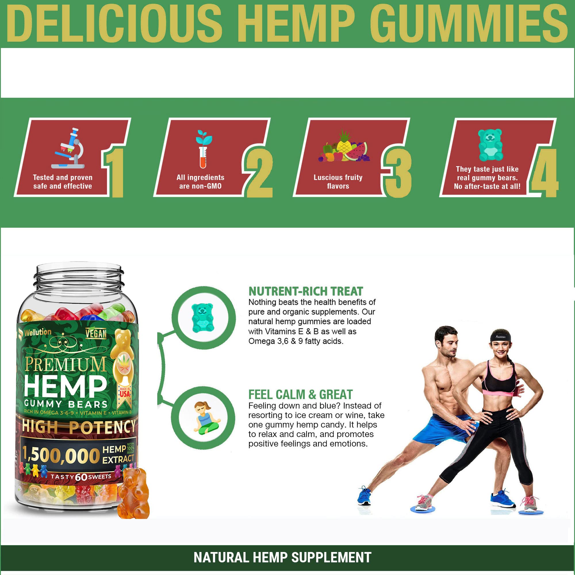 Wellution Hemp Gummies 1,500,000 XXL High Potency - Fruity Gummy Bear with Hemp Oil Wellution Au supplements