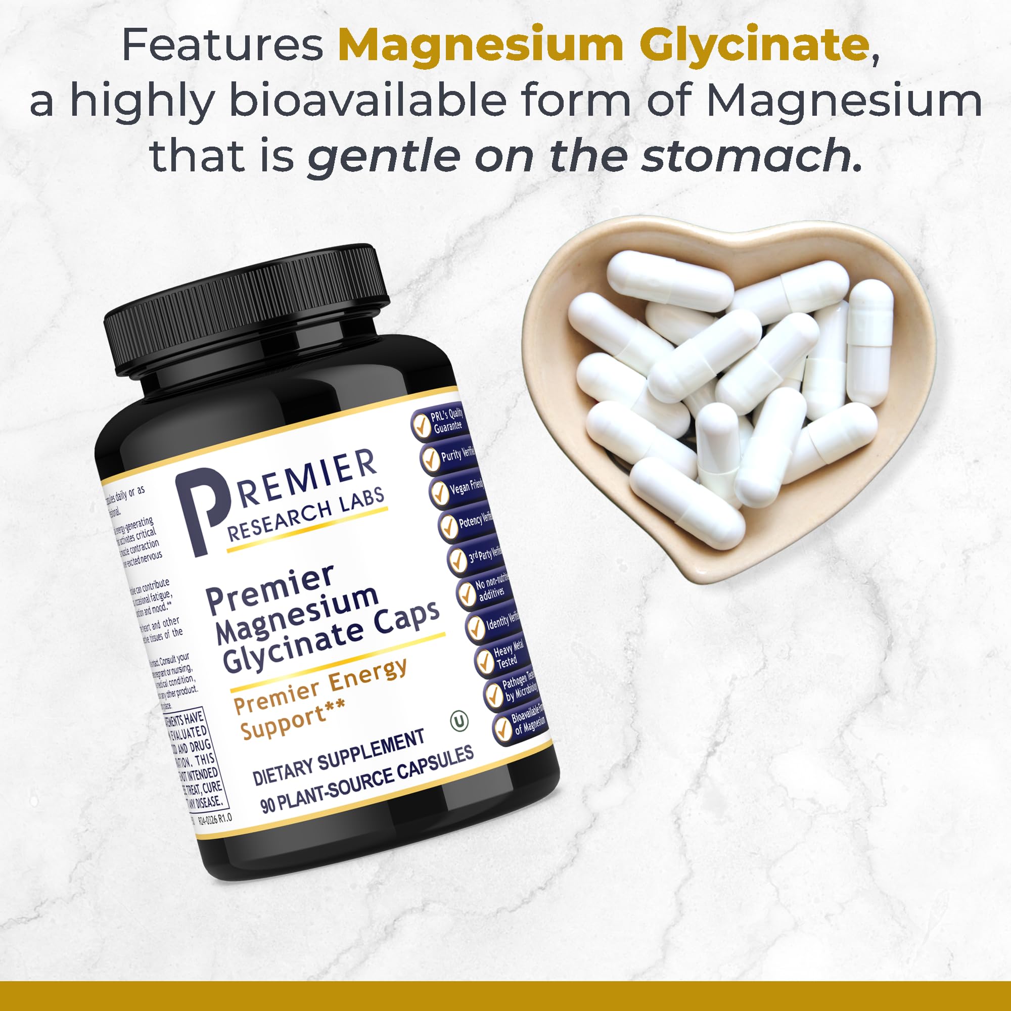 Premier Research Labs Magnesium Glycinate Supplement - Pure Magnesium, High Absorption, Supports Sleep Quality, Chelated, Vegan, Third Party Tested, Premier Energy Support - 90 Capsules Premier Research Labs Au supplements