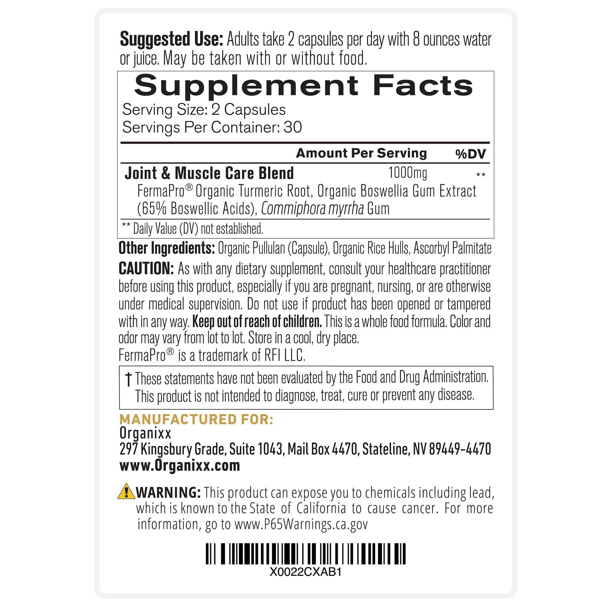 Organixx Joint & Muscle Care Organic Turmeric Supplement, 3-in-1 Frankincense, Turmeric and Myrrh Joint Health & Joint Support Supplement Body Care Capsules, Supports Swelling, Tension, 60 Capsules Organixx Au supplements