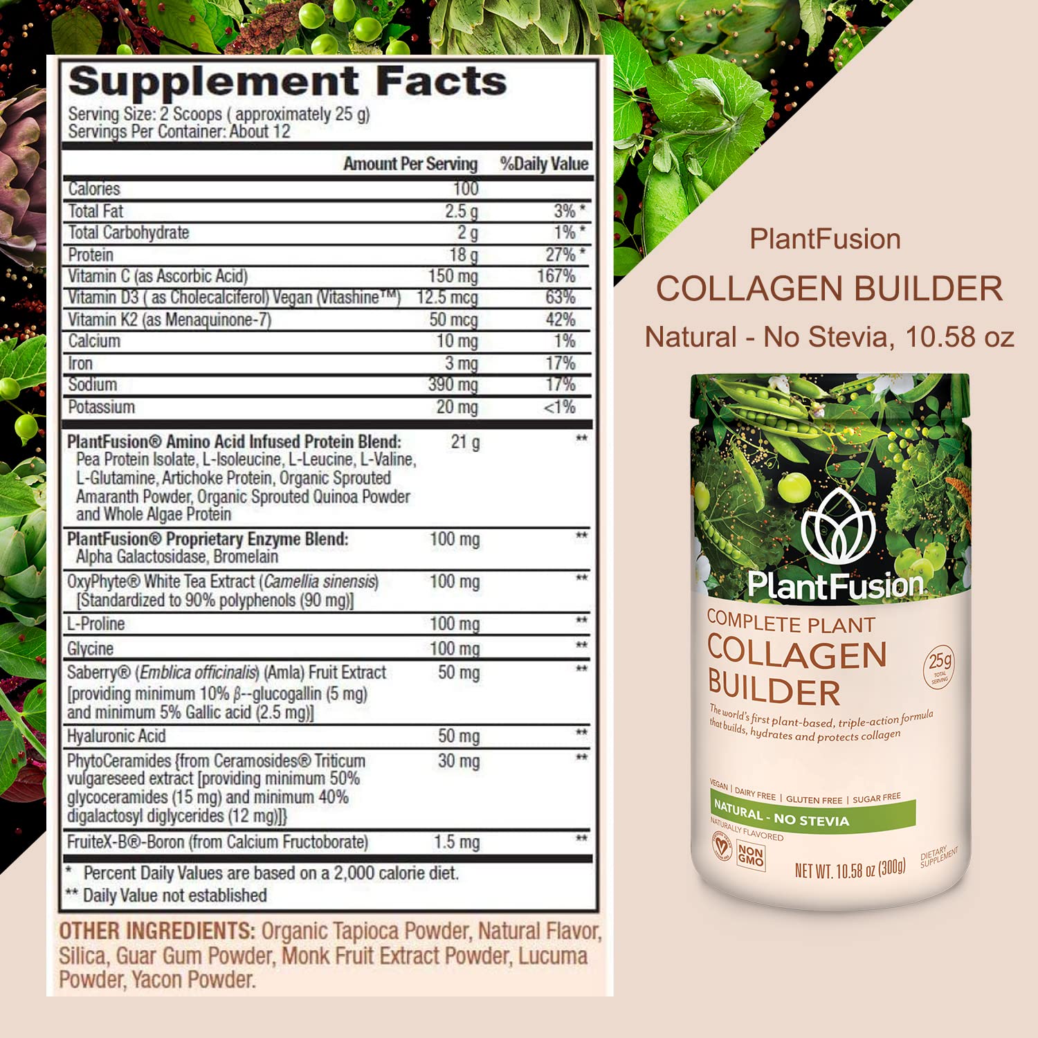PlantFusion Vegan Collagen Powder - Plant Based Collagen Protein Powder For Muscle & Joints, Hair, Skin & Nails - Keto, Gluten Free, Soy Free, Non-Dairy, No Sugar, Non-GMO - Unflavored 10.58 oz PlantFusion Au supplements