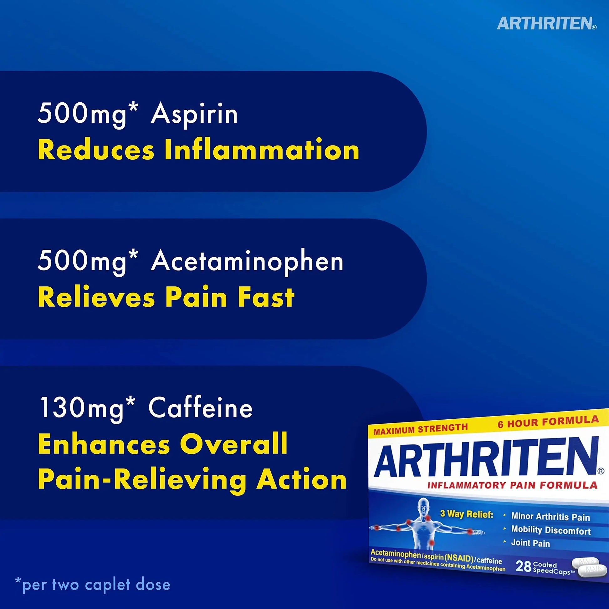 Arthriten Inflammatory Pain Formula Caplets with 3 Active Ingredients: Aspirin, Acetaminophen & Caffeine, White, 28 Count (Pack of 1) ArthritenAu supplements