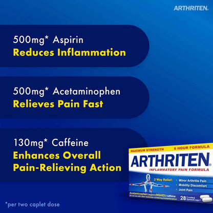Arthriten Inflammatory Pain Formula Caplets with 3 Active Ingredients: Aspirin, Acetaminophen & Caffeine, White, 28 Count (Pack of 1) ArthritenAu supplements