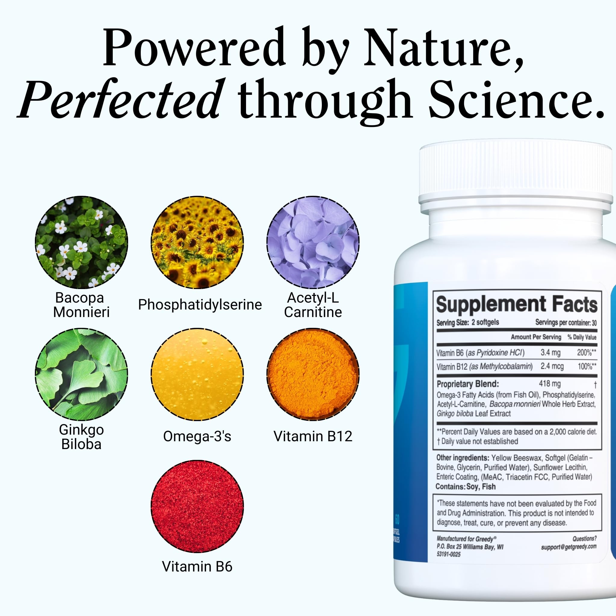 Essential Brain Health Supplements Nootropic for Memory and Focus – for Adults with NanoCap® Technology, Phosphatidylserine, Bacopa, Ginkgo Biloba, Omega 3, B6, B12, 60 Softgels by Greedy® Nutrition Platinum Health Au supplements