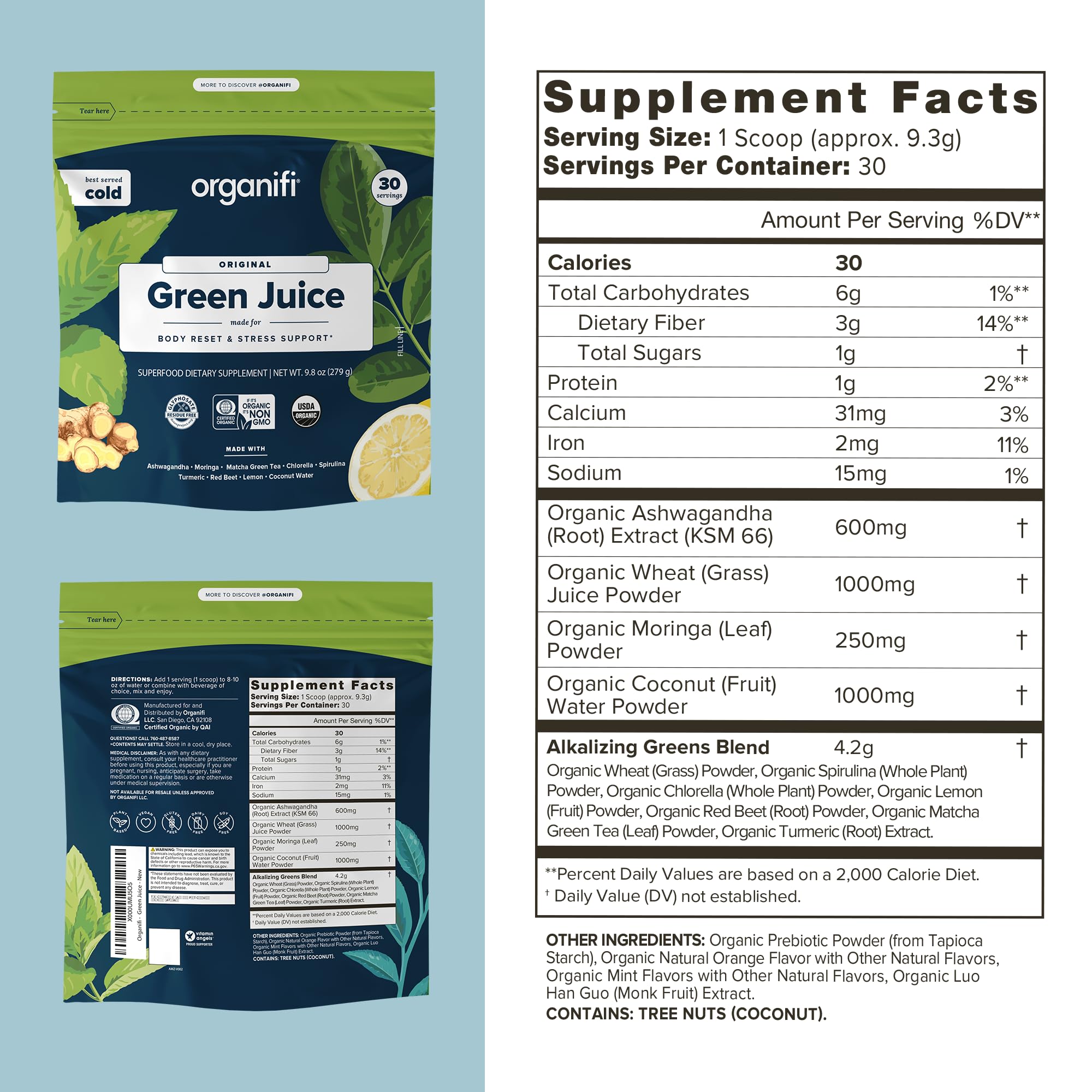 Organifi Green Juice - Powder Supplement with Organic Spirulina, Ashwagandha Organifi Au supplements
