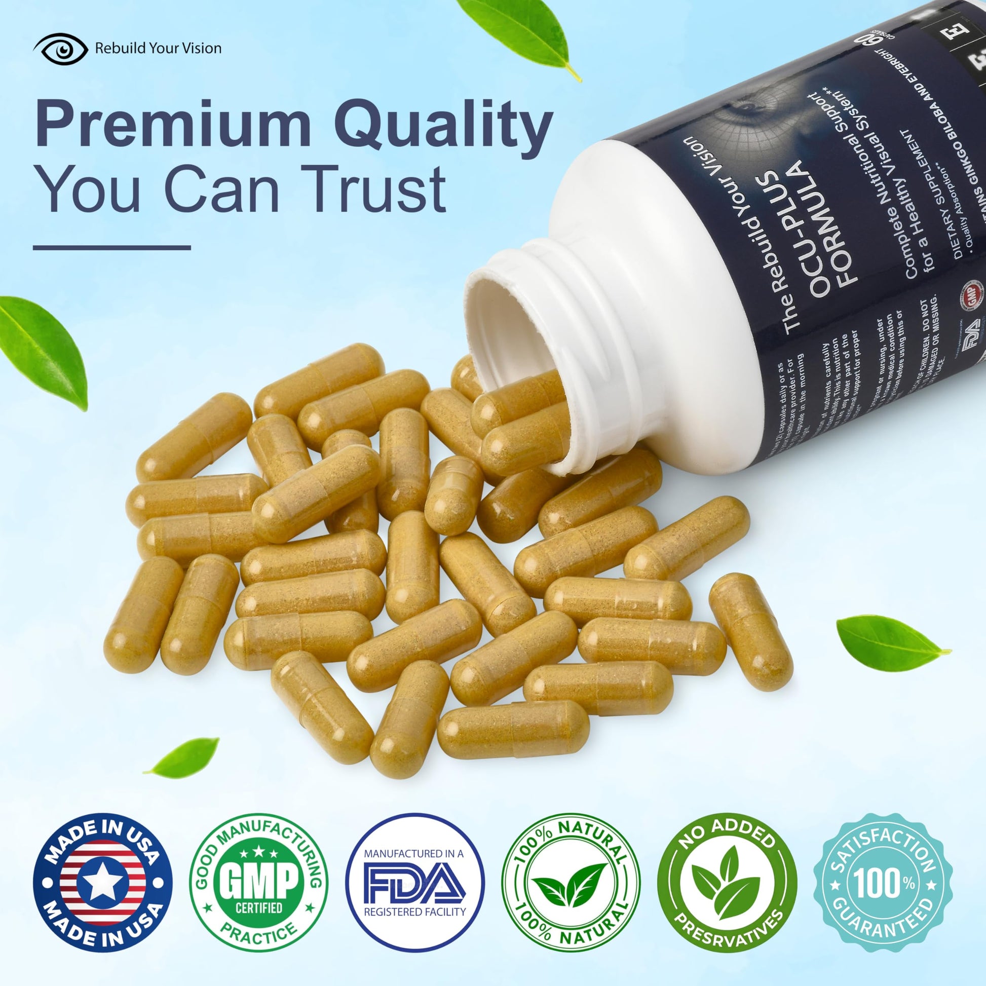 Rebuild Your Vision Ocu-Plus Formula – Eye Health Supplement with Lutein & Zeaxanthin – Supports Visual Clarity, Night Vision & Macular Health – with Bilberry, Ginkgo Biloba & NAC – 60 Capsules Rebuild Your Vision Au supplements