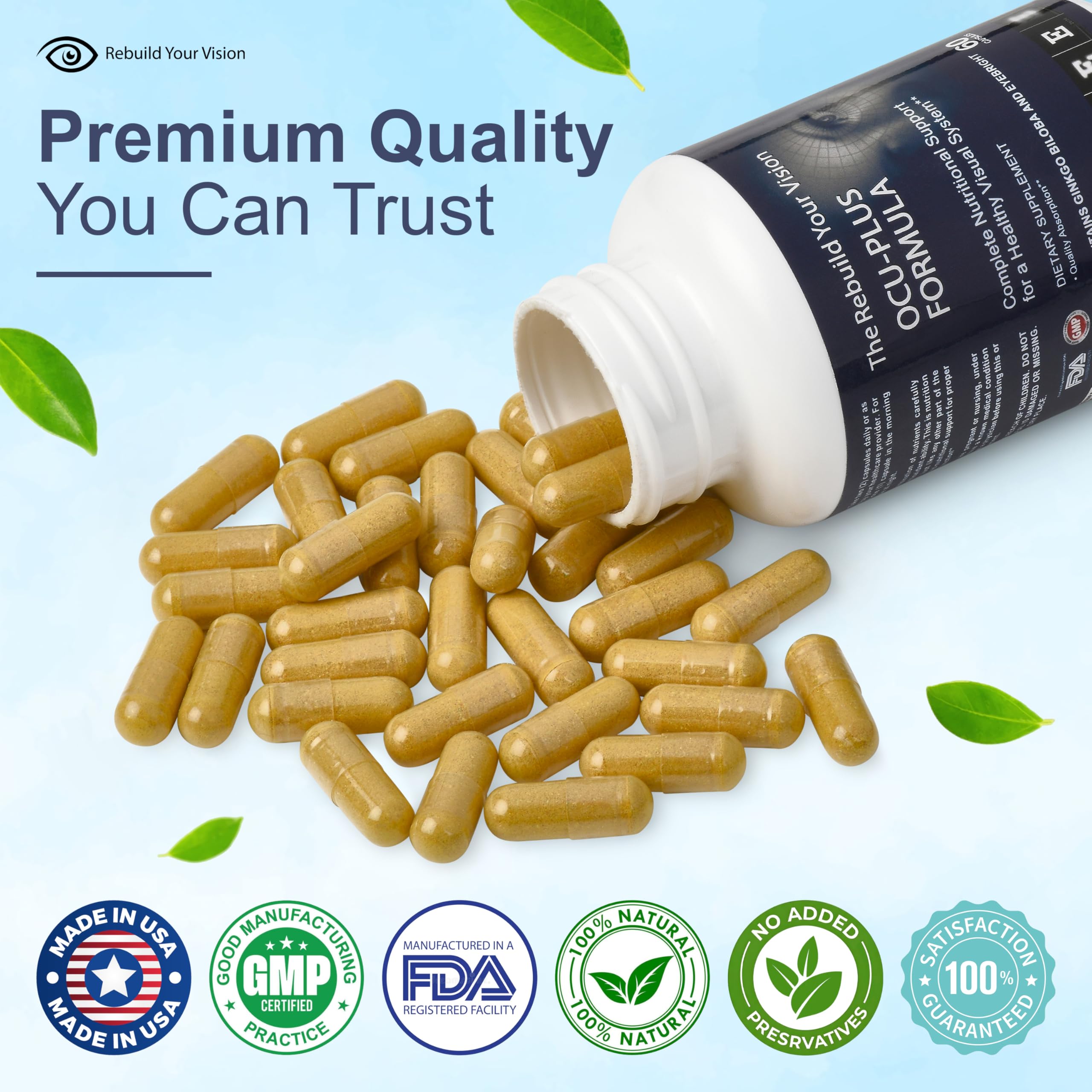 Rebuild Your Vision Ocu-Plus Formula – Eye Health Supplement with Lutein & Zeaxanthin – Supports Visual Clarity, Night Vision & Macular Health – with Bilberry, Ginkgo Biloba & NAC – 60 Capsules Rebuild Your Vision Au supplements