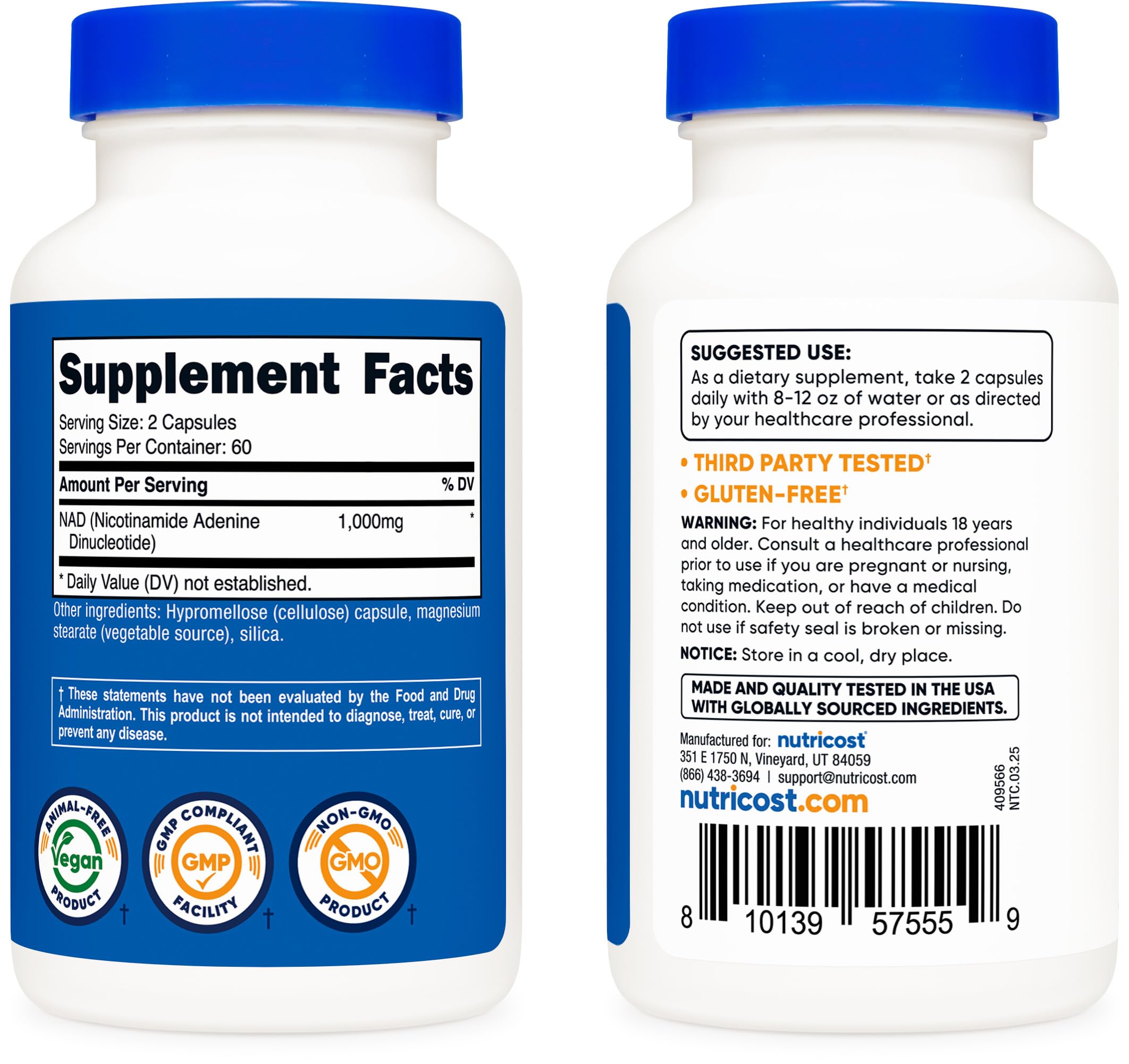 Nutricost NAD+ Supplement 1,000mg per Serving,120 Capsules (Nicotinamide Adenine Dinucleotide) - 60 Servings, Gluten-Free, Vegan Nutricost Au supplements