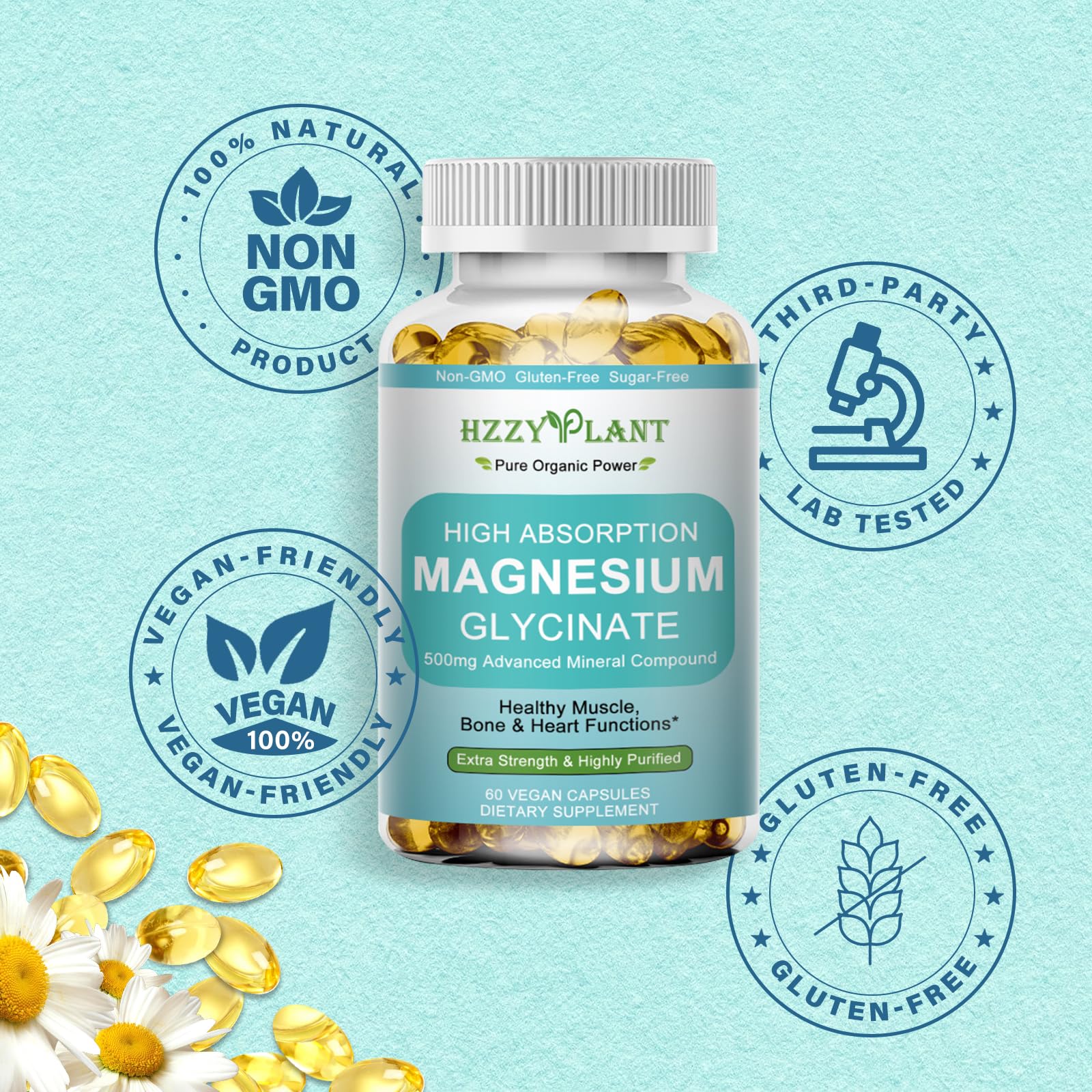Magnesium Glycinate 500mg Softgels, High Absorption Magnesium Supplement Softgel Capsules for Muscle, Heart, Sleep & Bone Support, Stress Relief, Nerve Health & Metabolism, Non-GMO, 2 Month Supply HZZYPLANT Au supplements