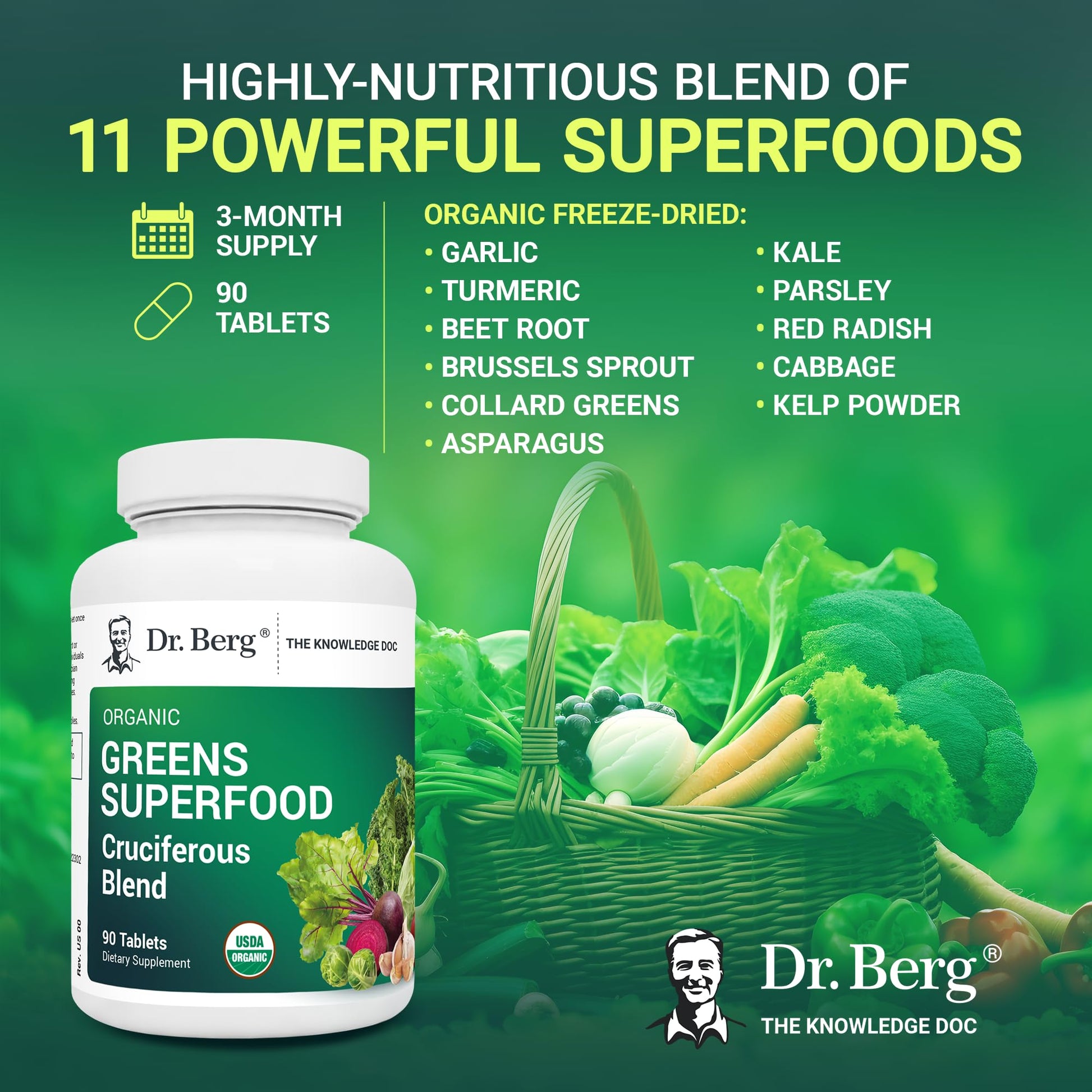 Dr. Berg's Greens Superfood Cruciferous Vegetable Tablets - Vegetable Supplements Dr. Berg Nutritionals Au supplements
