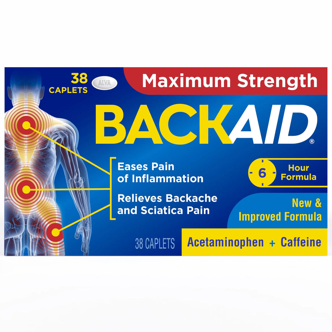 Backaid Maximum Strength Aspirin-Free Pain Relief from Backache, Sciatica and Leg Pain, Powerful Combination, Long-Lasting 6 Hour Formula, 38 Count Backaid uk supplements
