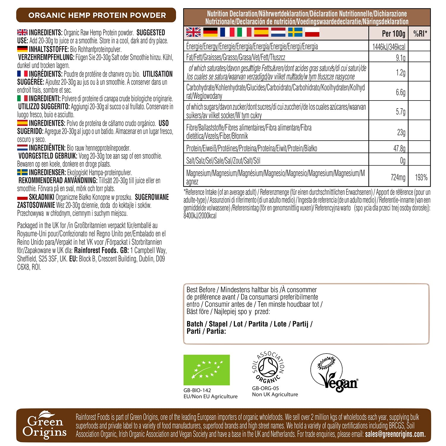 Rainforest Foods Organic Raw Hemp Protein Powder 900g Rainforest Foods Au supplements
