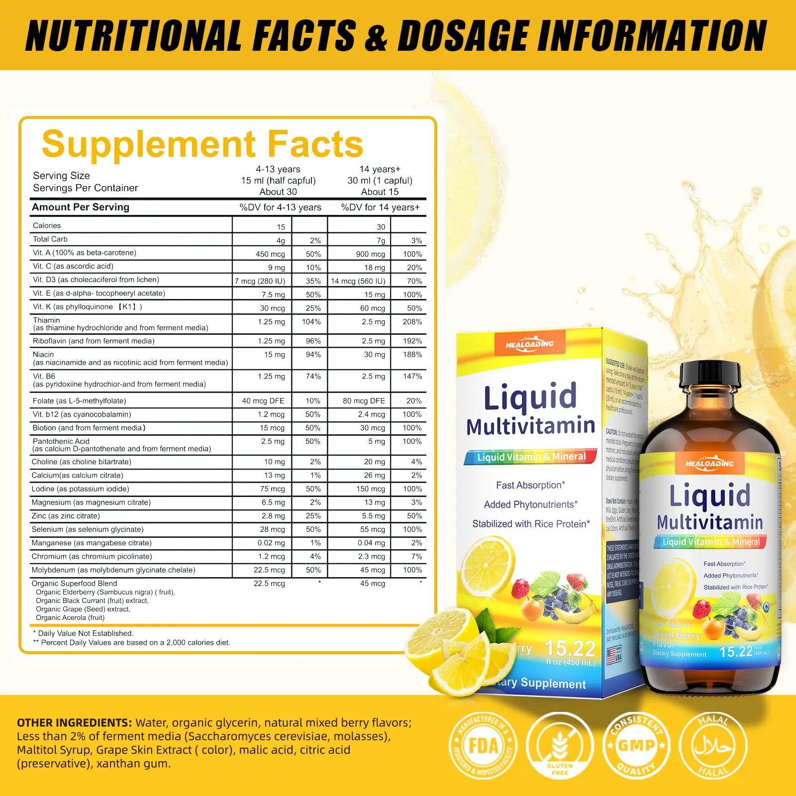 HEALOADING Nutritious Liquid Multivitamin for Women：Liquid Multi Vitamin with Amino Acids Zinc Selenium Mixed Fruit Flavor HEALOADING Au supplements