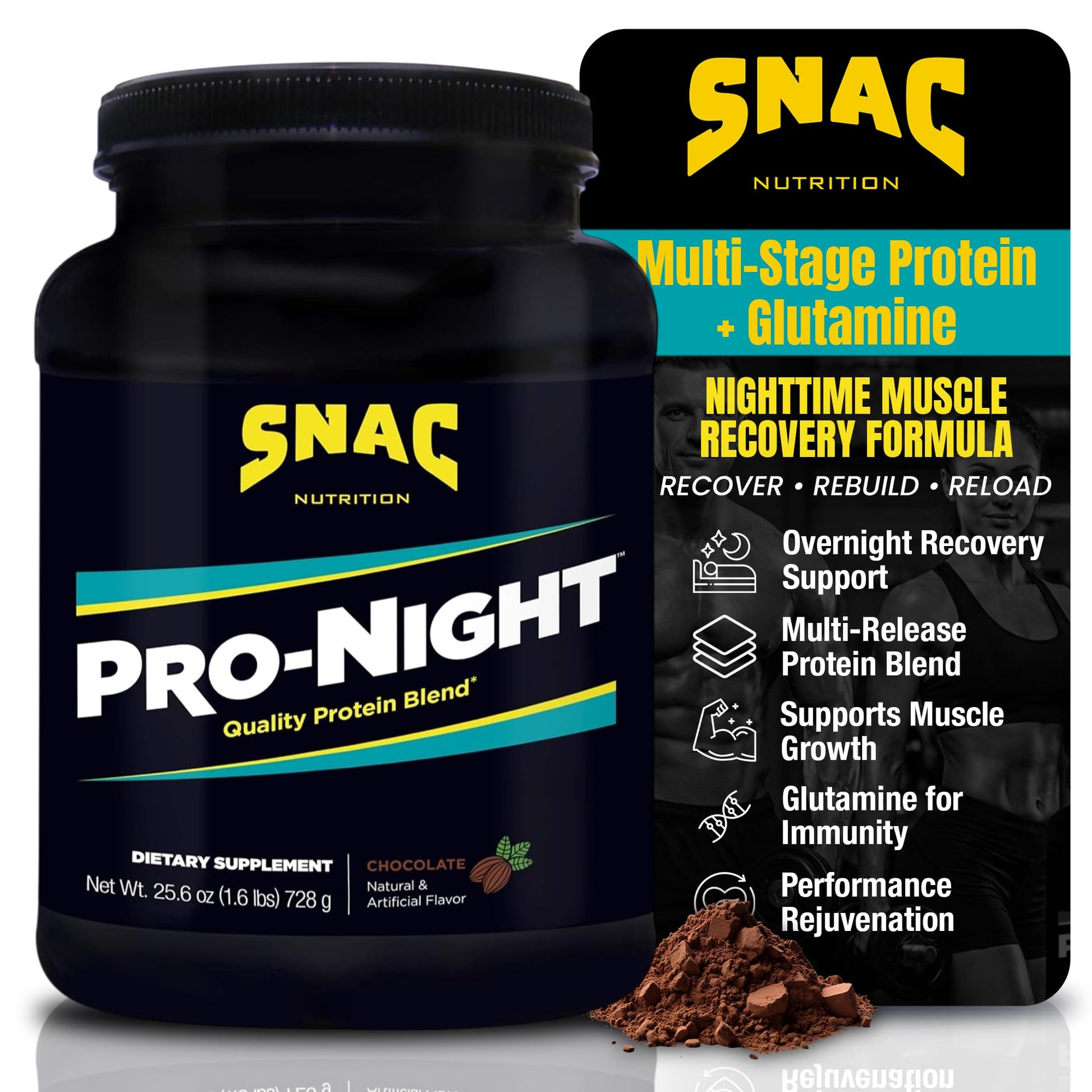 SNAC Pro-Night Protein Powder Blend - Quality Protein Powder for Men and Women, Nighttime Recovery, High Protein Supplement, Supports Muscle Repair, 26g Protein per Serving, Chocolate Flavor, 1.6 lbs SNAC Au supplements