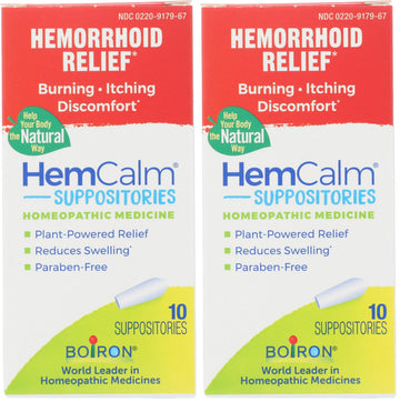 Boiron HemCalm Suppositories for Hemorrhoid Relief of Pain, Itching, Swelling or Discomfort - 10 Count (Pack of 2) Boiron Au supplements